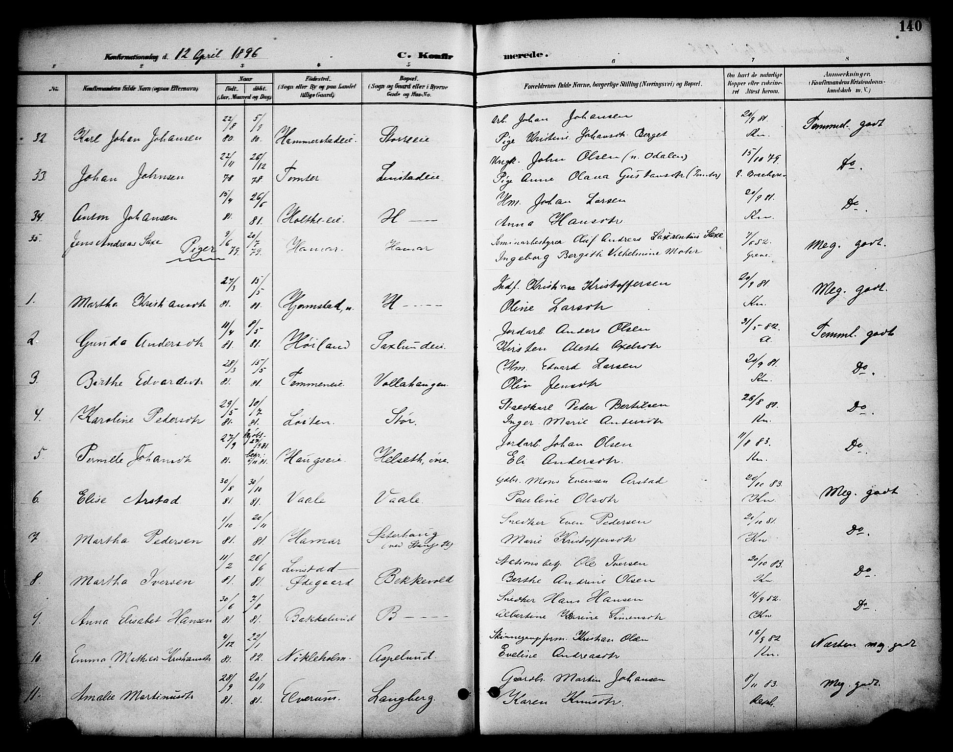 Stange prestekontor, AV/SAH-PREST-002/K/L0020: Ministerialbok nr. 20, 1894-1905, s. 140