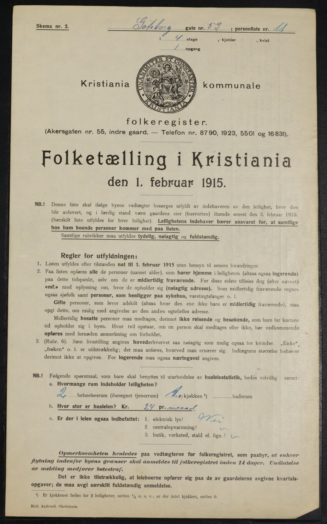 OBA, Kommunal folketelling 1.2.1915 for Kristiania, 1915, s. 32905