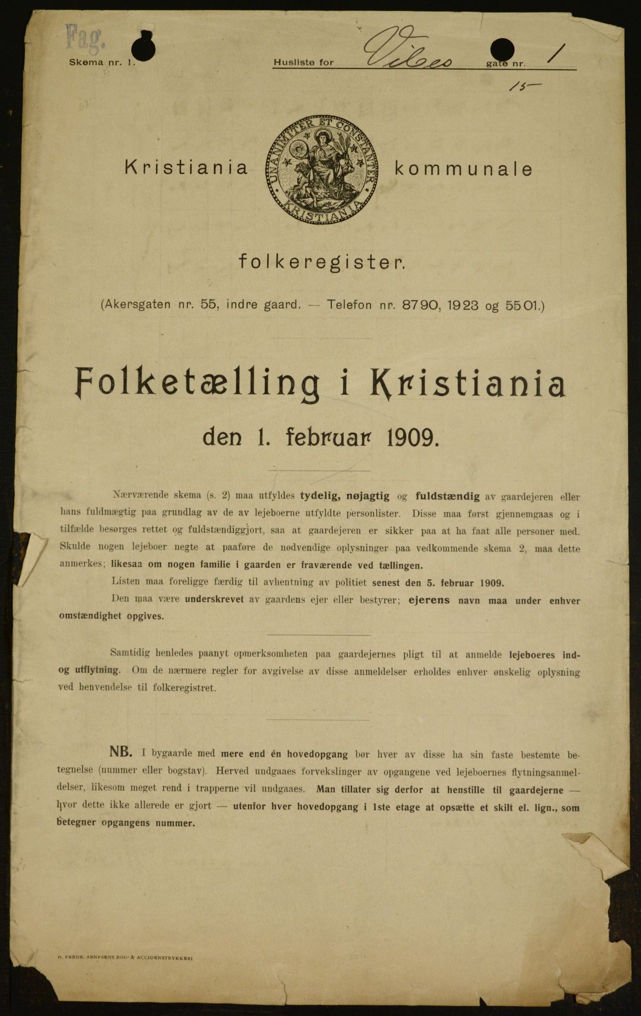 OBA, Kommunal folketelling 1.2.1909 for Kristiania kjøpstad, 1909, s. 111182