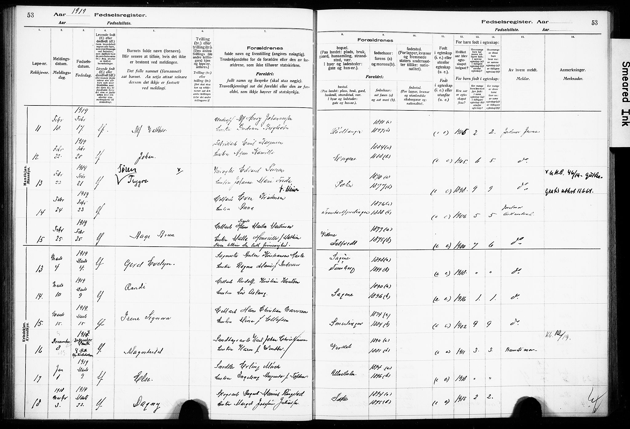 Hurum kirkebøker, AV/SAKO-A-229/J/Ja/L0001: Fødselsregister nr. 1, 1916-1928, s. 53