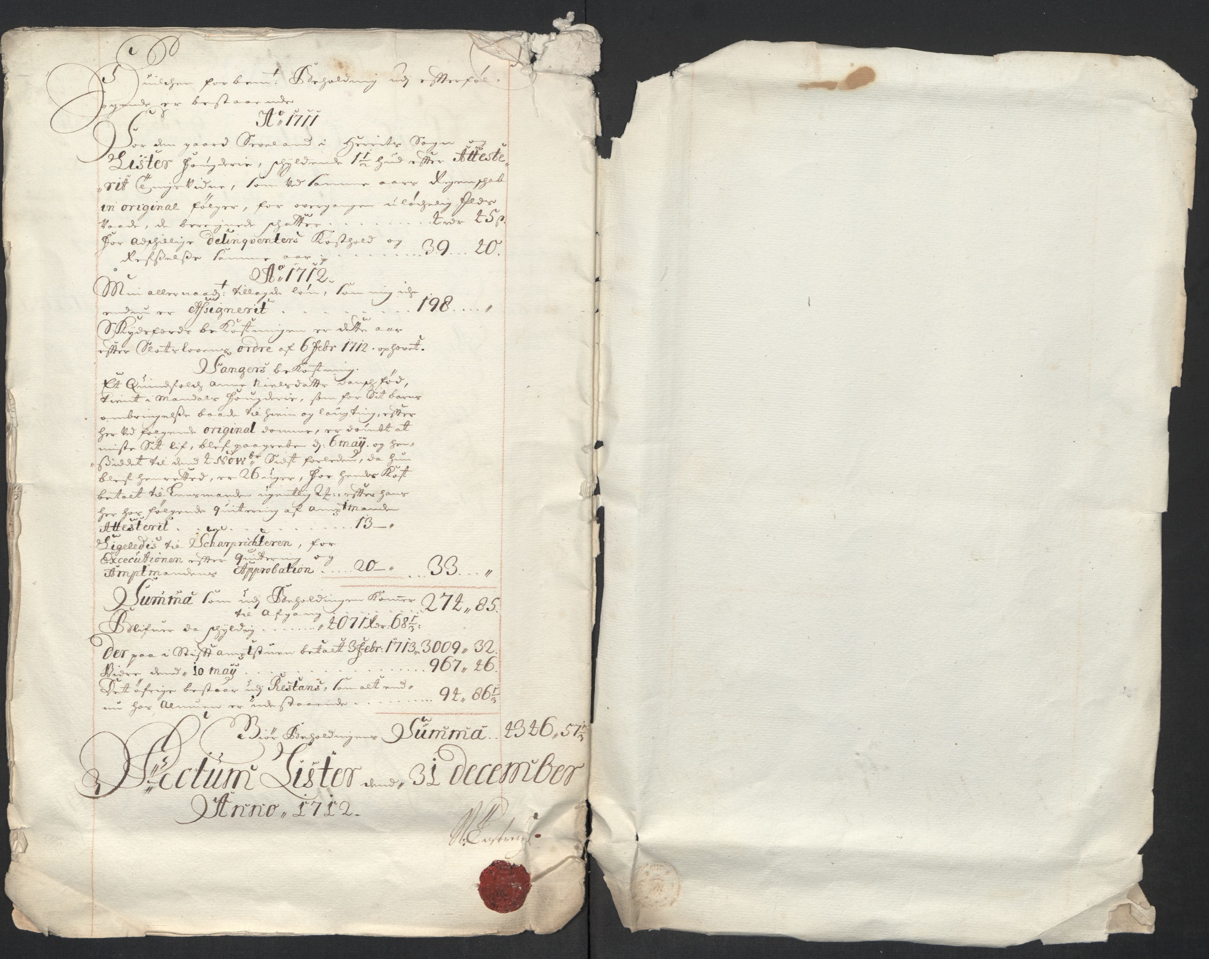 Rentekammeret inntil 1814, Reviderte regnskaper, Fogderegnskap, AV/RA-EA-4092/R43/L2555: Fogderegnskap Lista og Mandal, 1712, s. 13