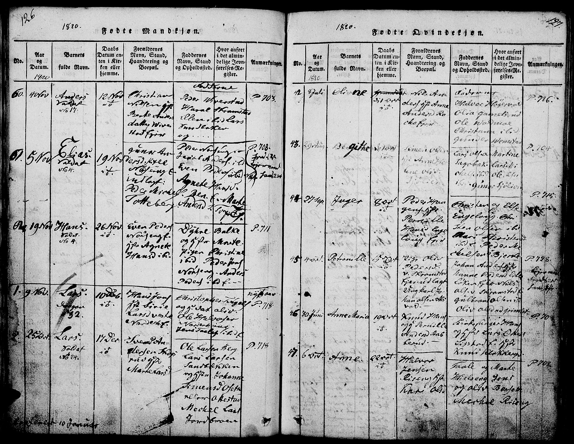 Løten prestekontor, AV/SAH-PREST-022/L/La/L0001: Klokkerbok nr. 1, 1812-1832, s. 126-127