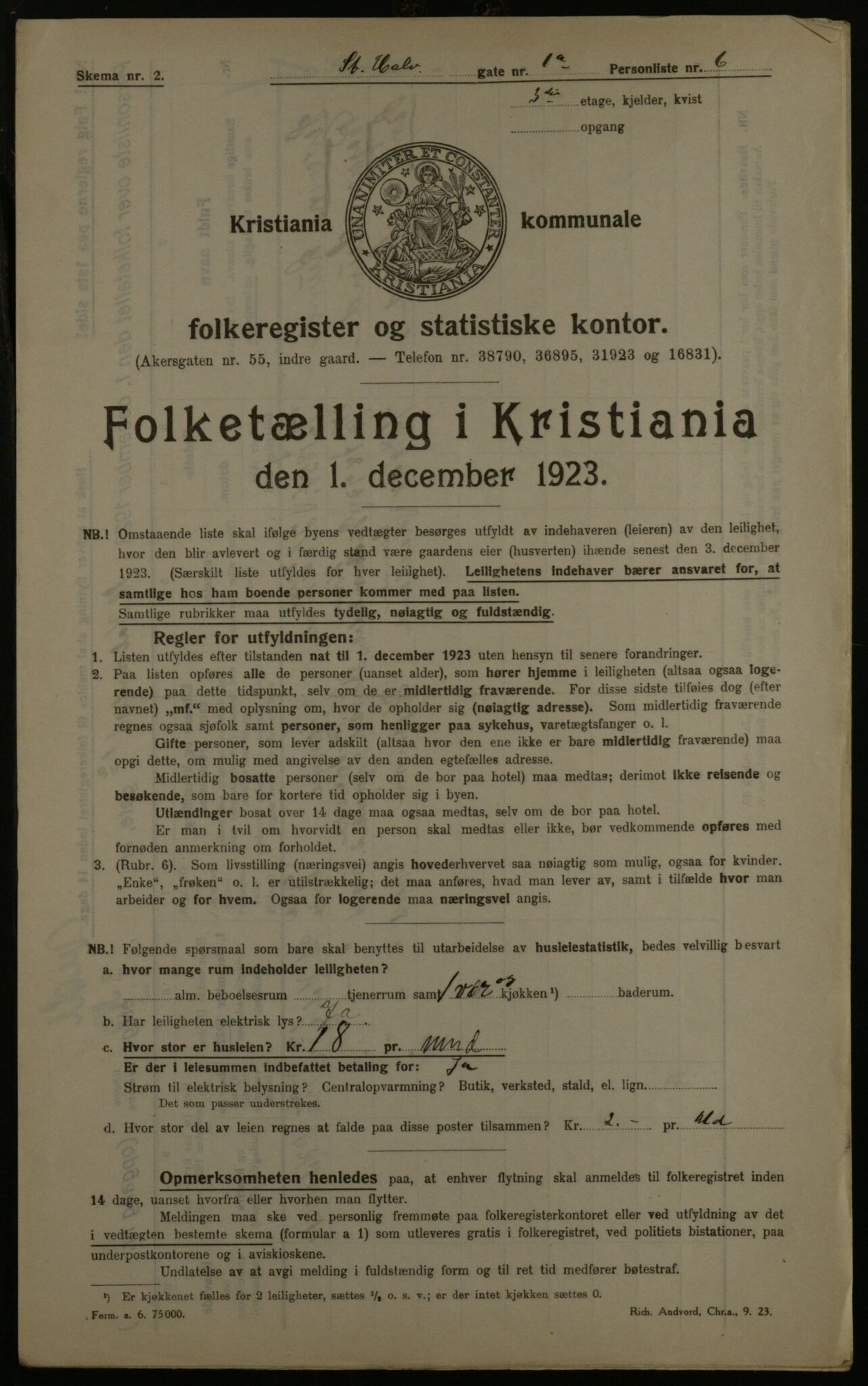 OBA, Kommunal folketelling 1.12.1923 for Kristiania, 1923, s. 96660