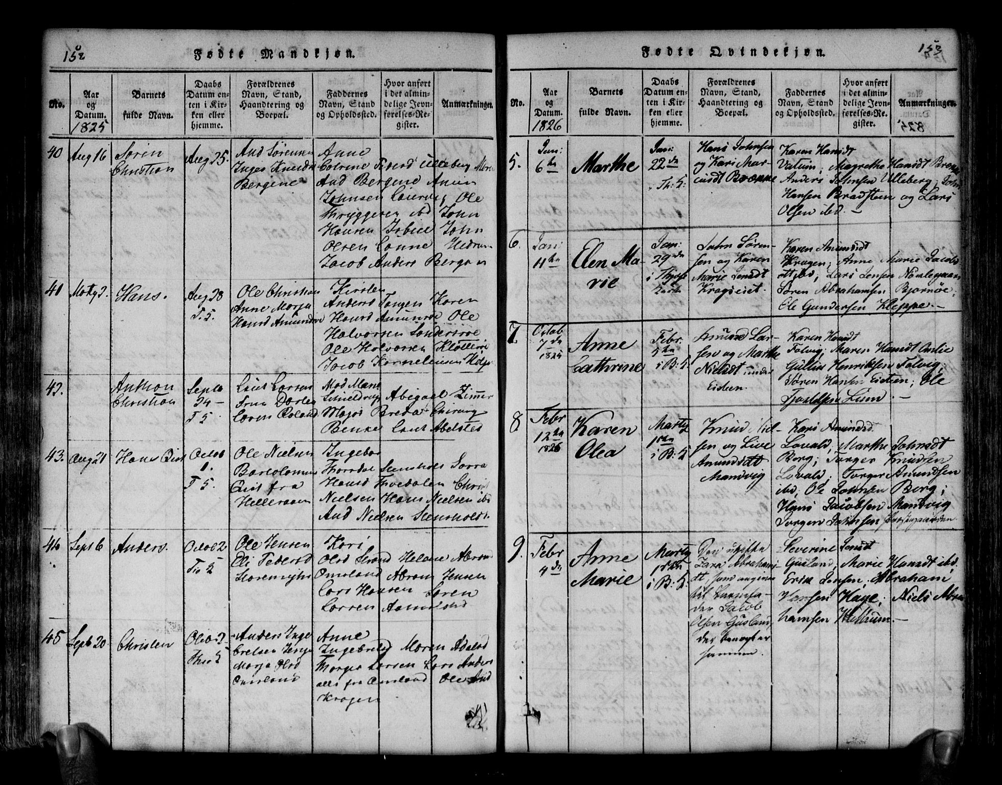 Brunlanes kirkebøker, SAKO/A-342/G/Ga/L0001: Klokkerbok nr. I 1, 1814-1834, s. 152-153
