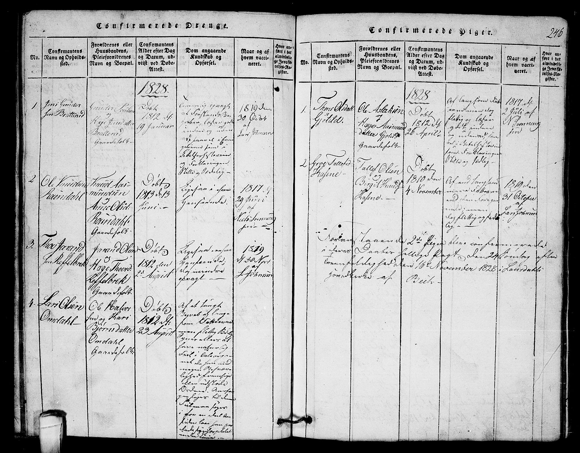 Lårdal kirkebøker, AV/SAKO-A-284/G/Gb/L0001: Klokkerbok nr. II 1, 1815-1865, s. 246
