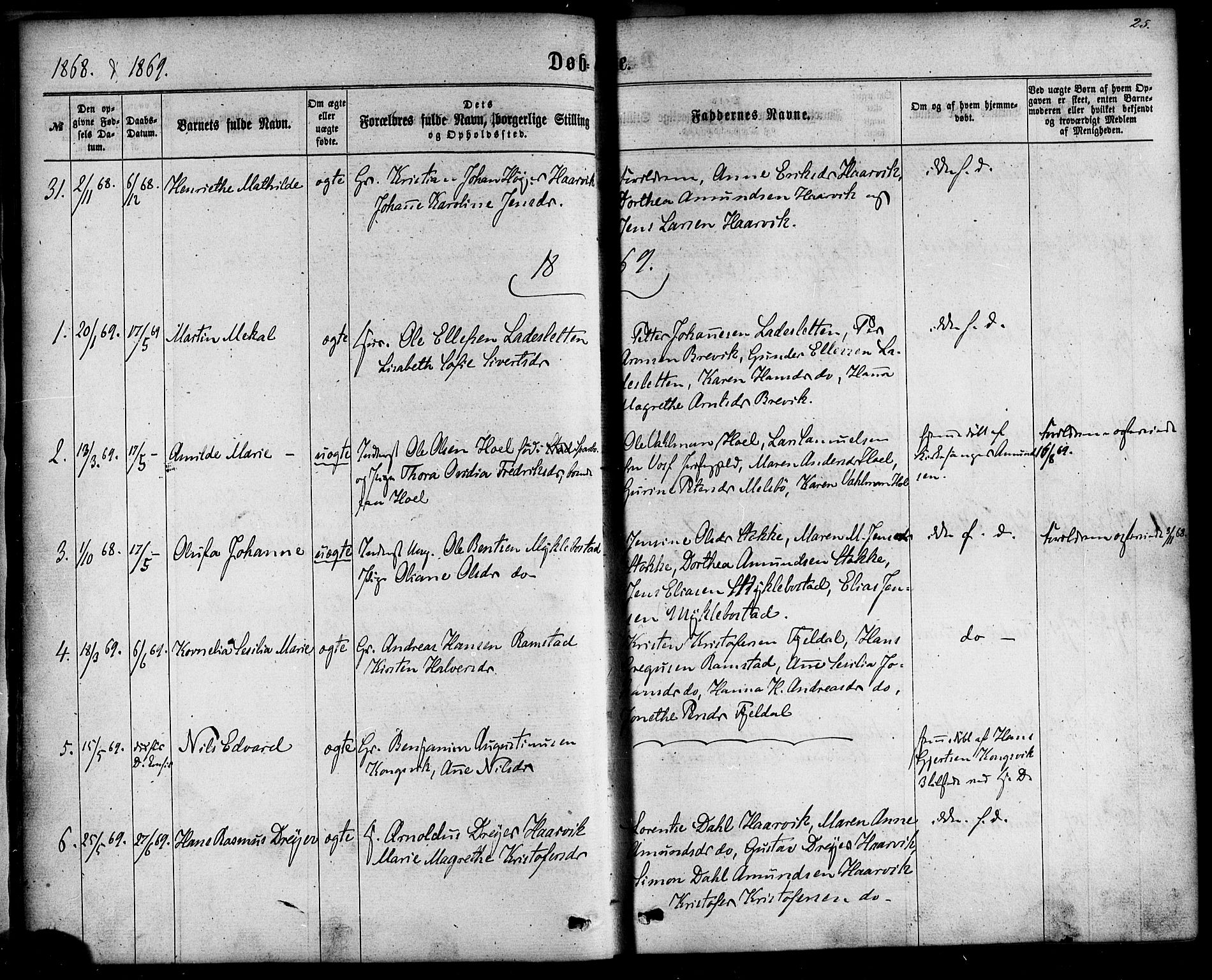 Ministerialprotokoller, klokkerbøker og fødselsregistre - Nordland, AV/SAT-A-1459/865/L0923: Ministerialbok nr. 865A01, 1864-1884, s. 25