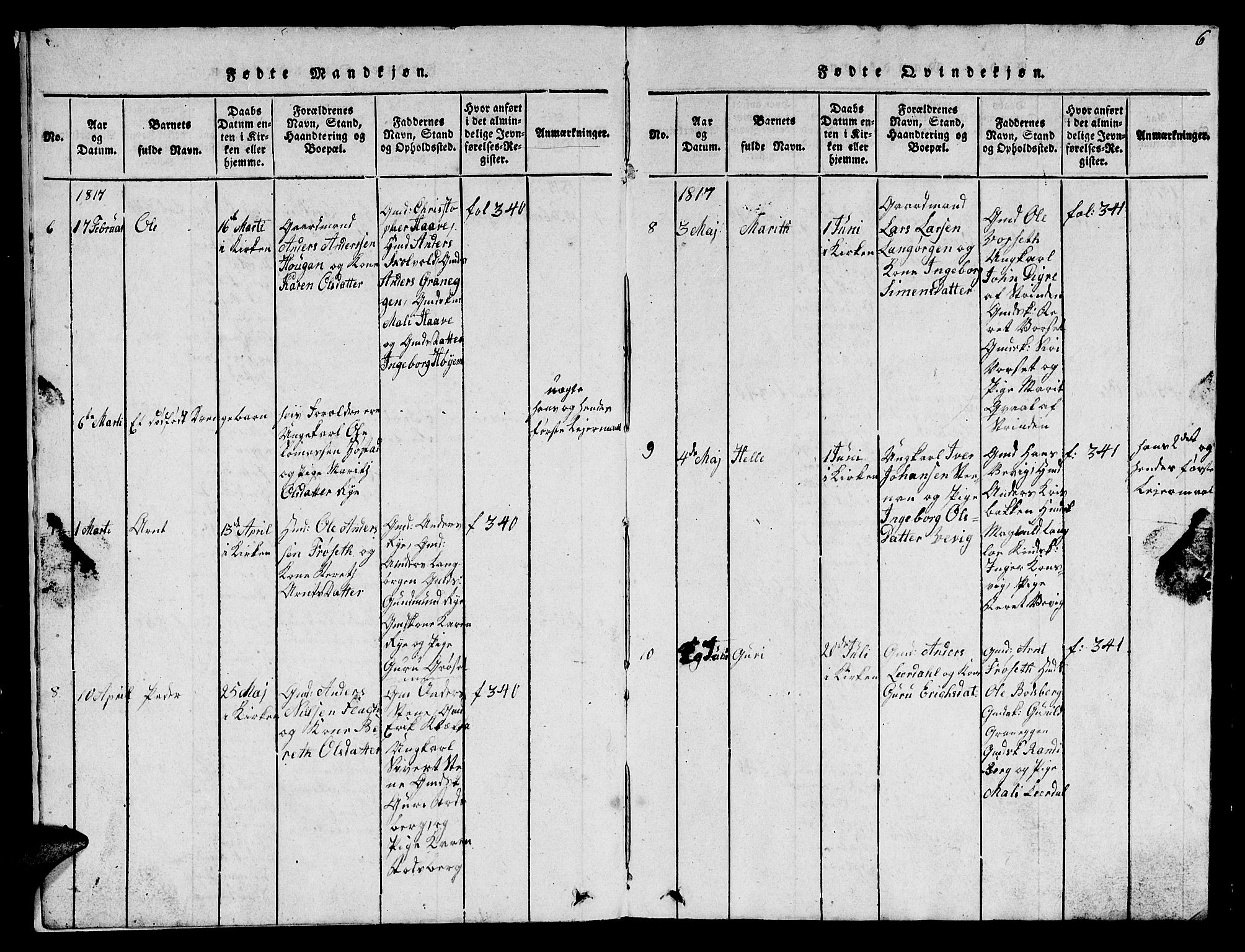 Ministerialprotokoller, klokkerbøker og fødselsregistre - Sør-Trøndelag, AV/SAT-A-1456/612/L0385: Klokkerbok nr. 612C01, 1816-1845, s. 6