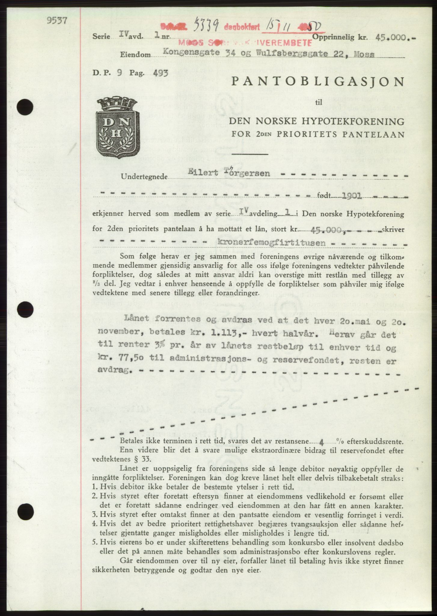 Moss sorenskriveri, SAO/A-10168: Pantebok nr. B25, 1950-1950, Dagboknr: 3339/1950