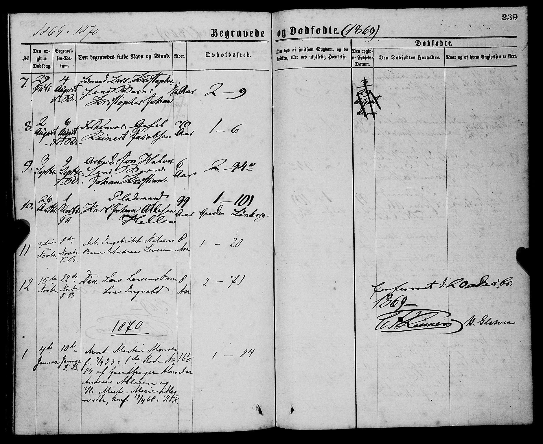 Sandviken Sokneprestembete, AV/SAB-A-77601/H/Ha/L0001: Ministerialbok nr. A 1, 1867-1877, s. 239