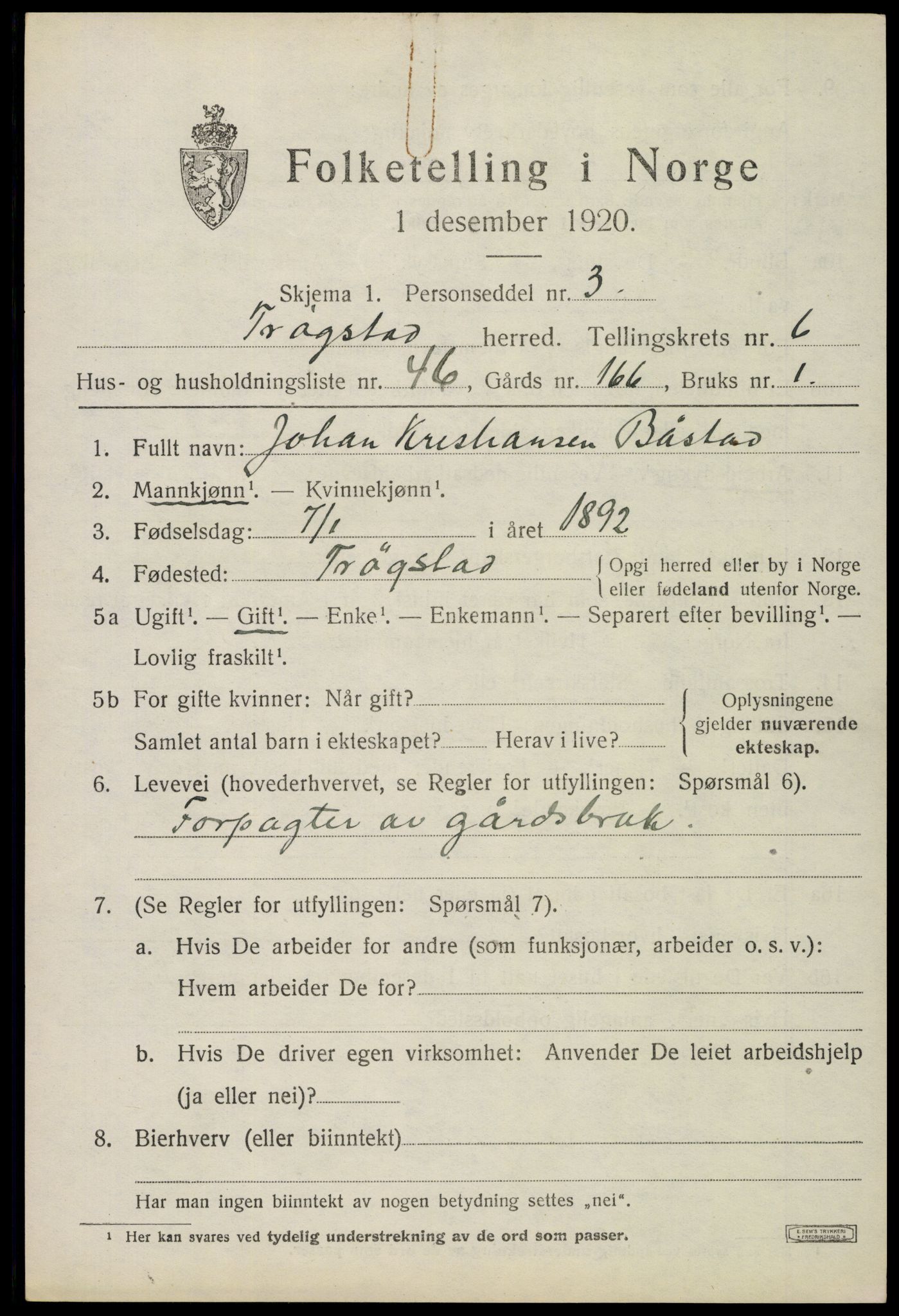 SAO, Folketelling 1920 for 0122 Trøgstad herred, 1920, s. 7092