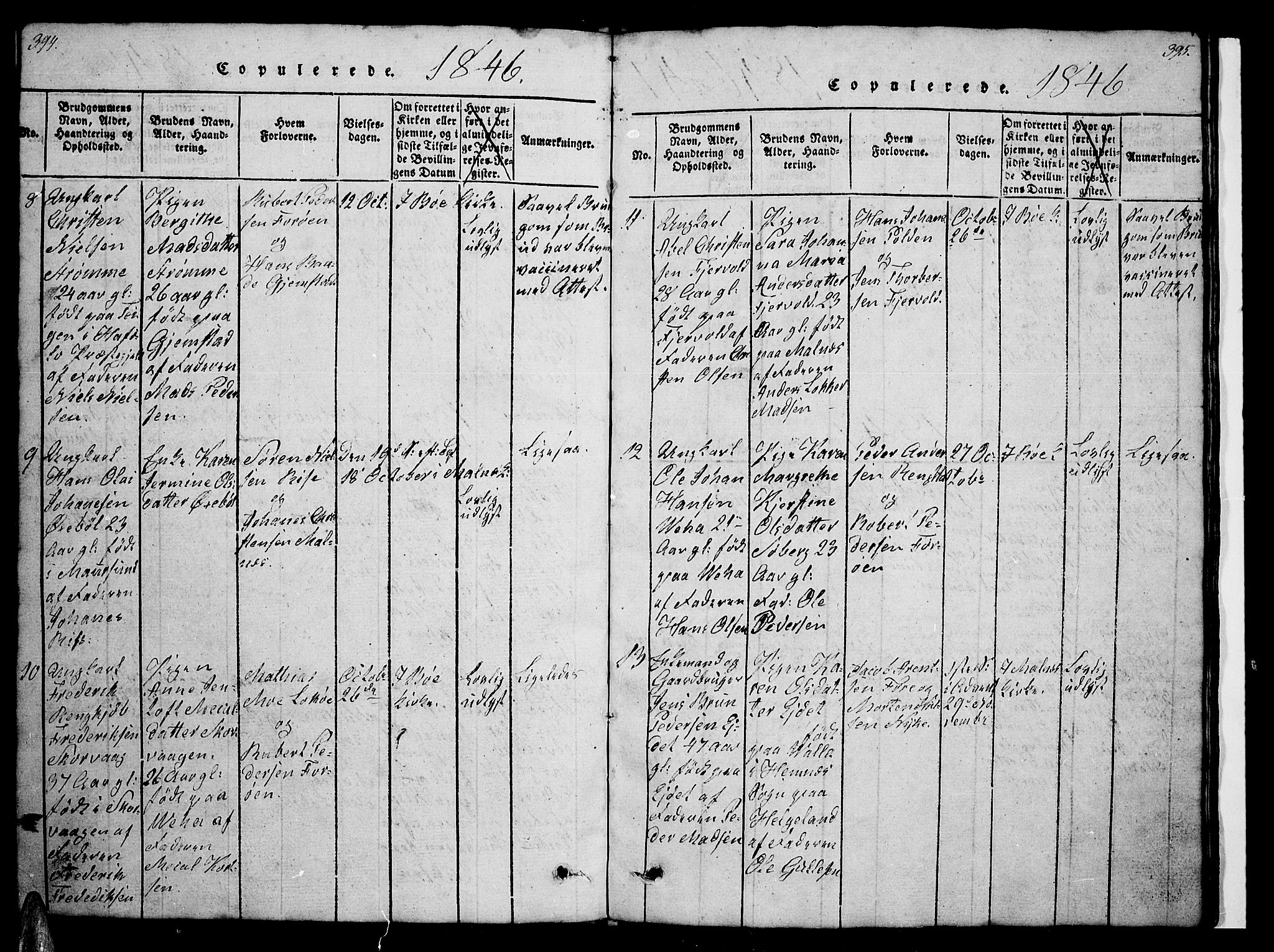 Ministerialprotokoller, klokkerbøker og fødselsregistre - Nordland, AV/SAT-A-1459/891/L1312: Klokkerbok nr. 891C01, 1820-1856, s. 394-395