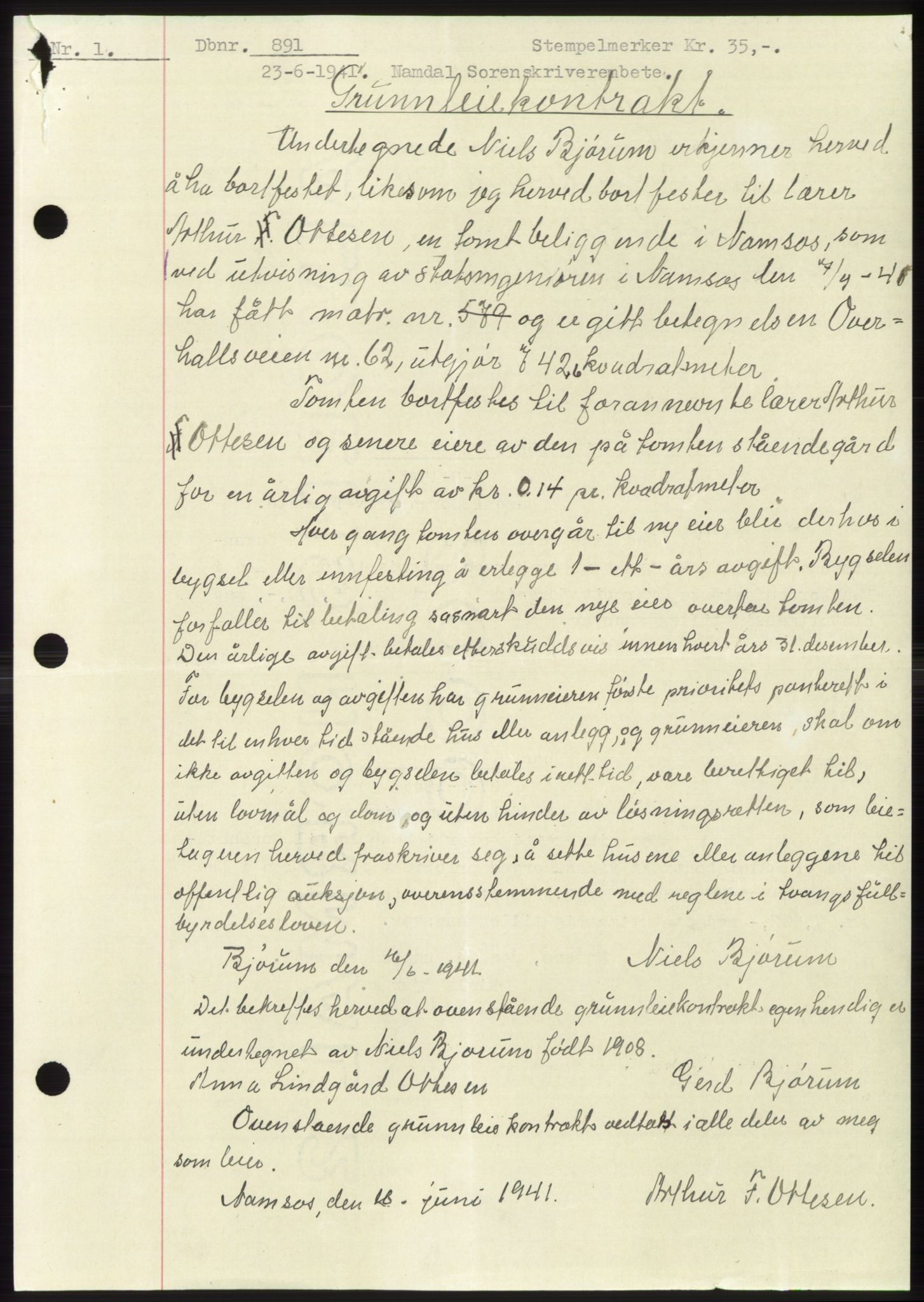Namdal sorenskriveri, SAT/A-4133/1/2/2C: Pantebok nr. -, 1940-1941, Tingl.dato: 23.06.1941