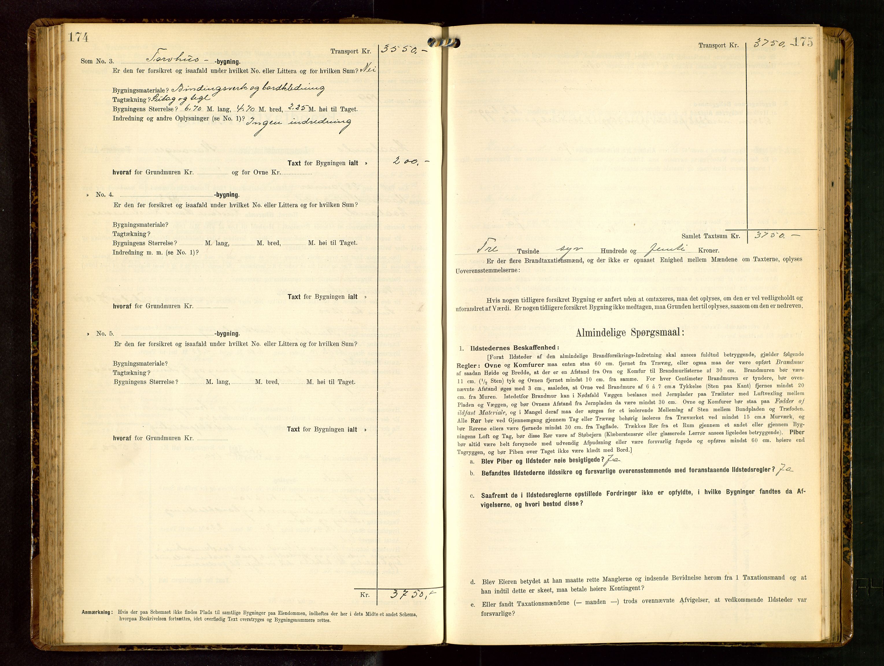 Håland lensmannskontor, AV/SAST-A-100100/Gob/L0003: Branntakstprotokoll - skjematakst. Register i boken., 1909-1910, s. 174-175