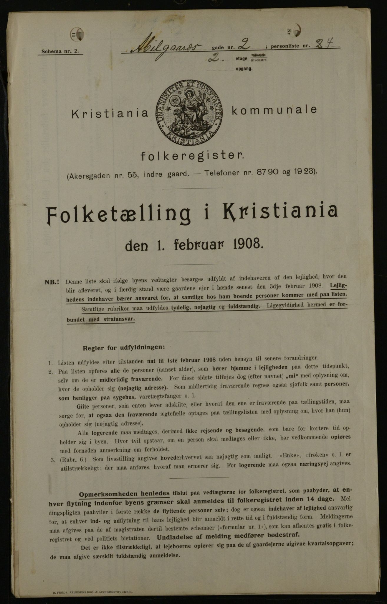 OBA, Kommunal folketelling 1.2.1908 for Kristiania kjøpstad, 1908, s. 3