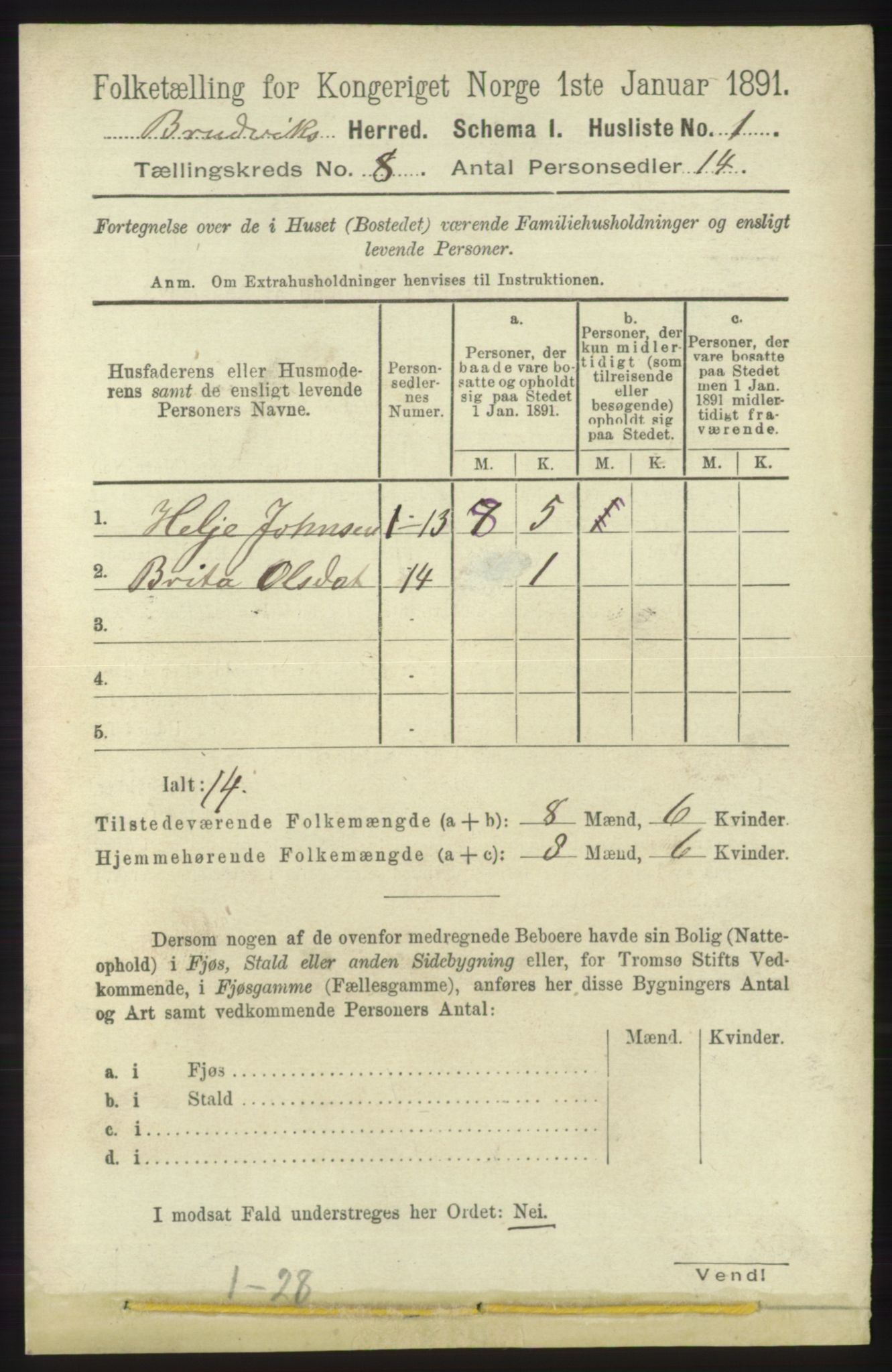 RA, Folketelling 1891 for 1251 Bruvik herred, 1891, s. 2861