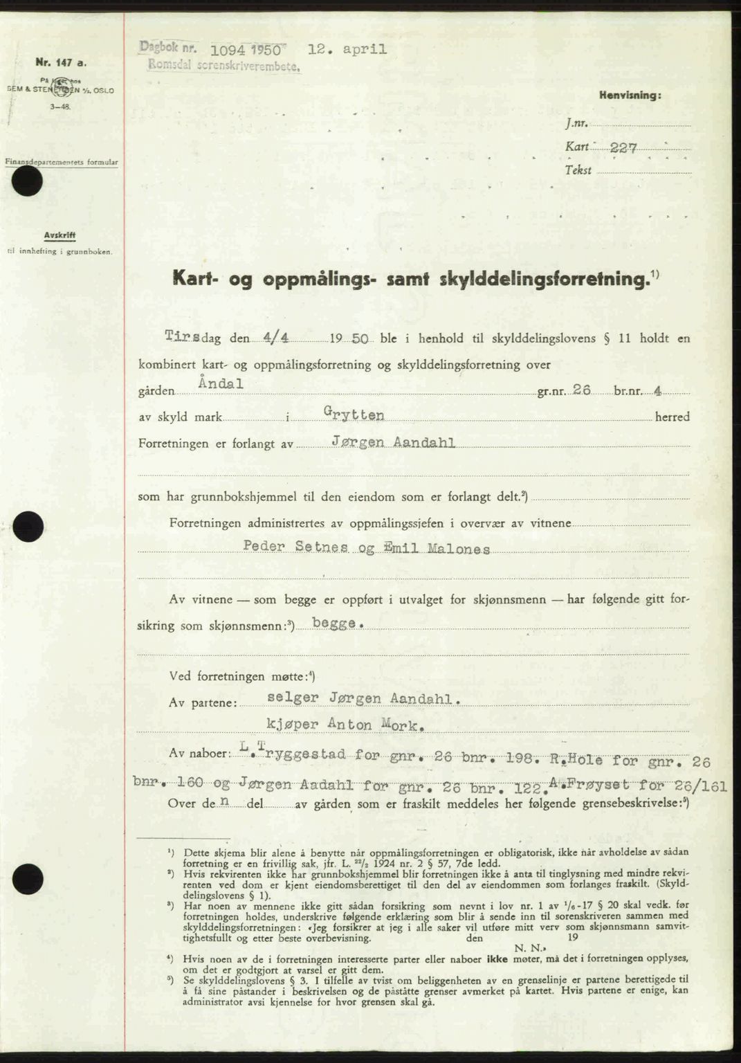 Romsdal sorenskriveri, SAT/A-4149/1/2/2C: Pantebok nr. A33, 1950-1950, Dagboknr: 1094/1950