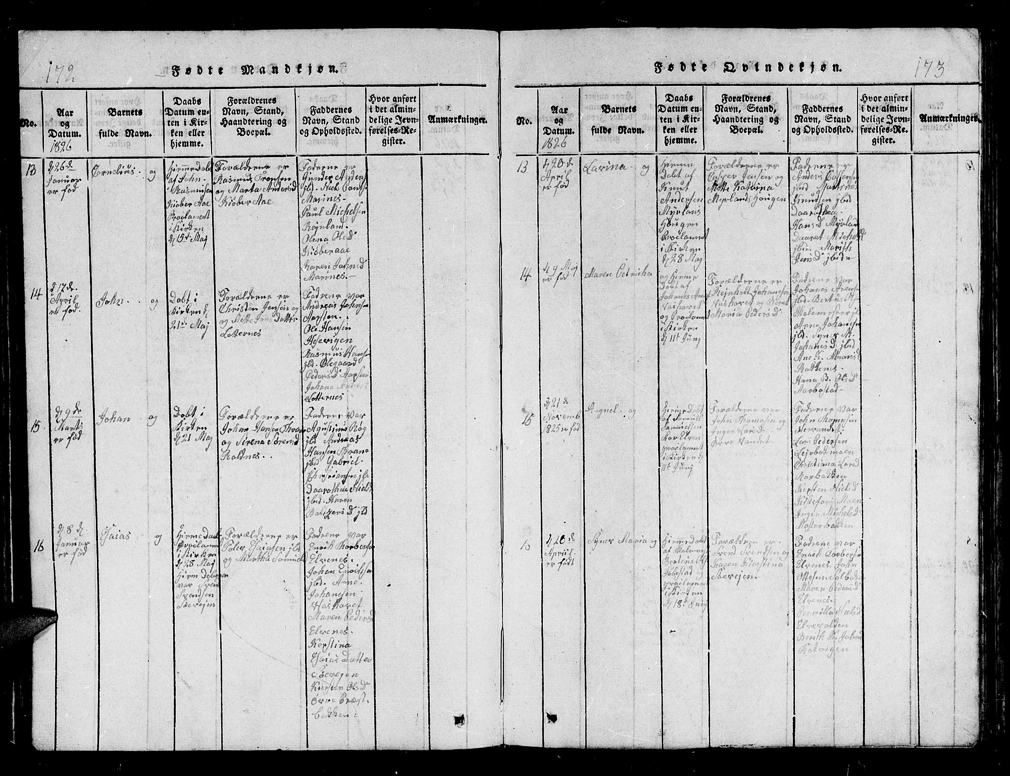 Ibestad sokneprestembete, AV/SATØ-S-0077/H/Ha/Hab/L0002klokker: Klokkerbok nr. 2, 1821-1833, s. 172-173