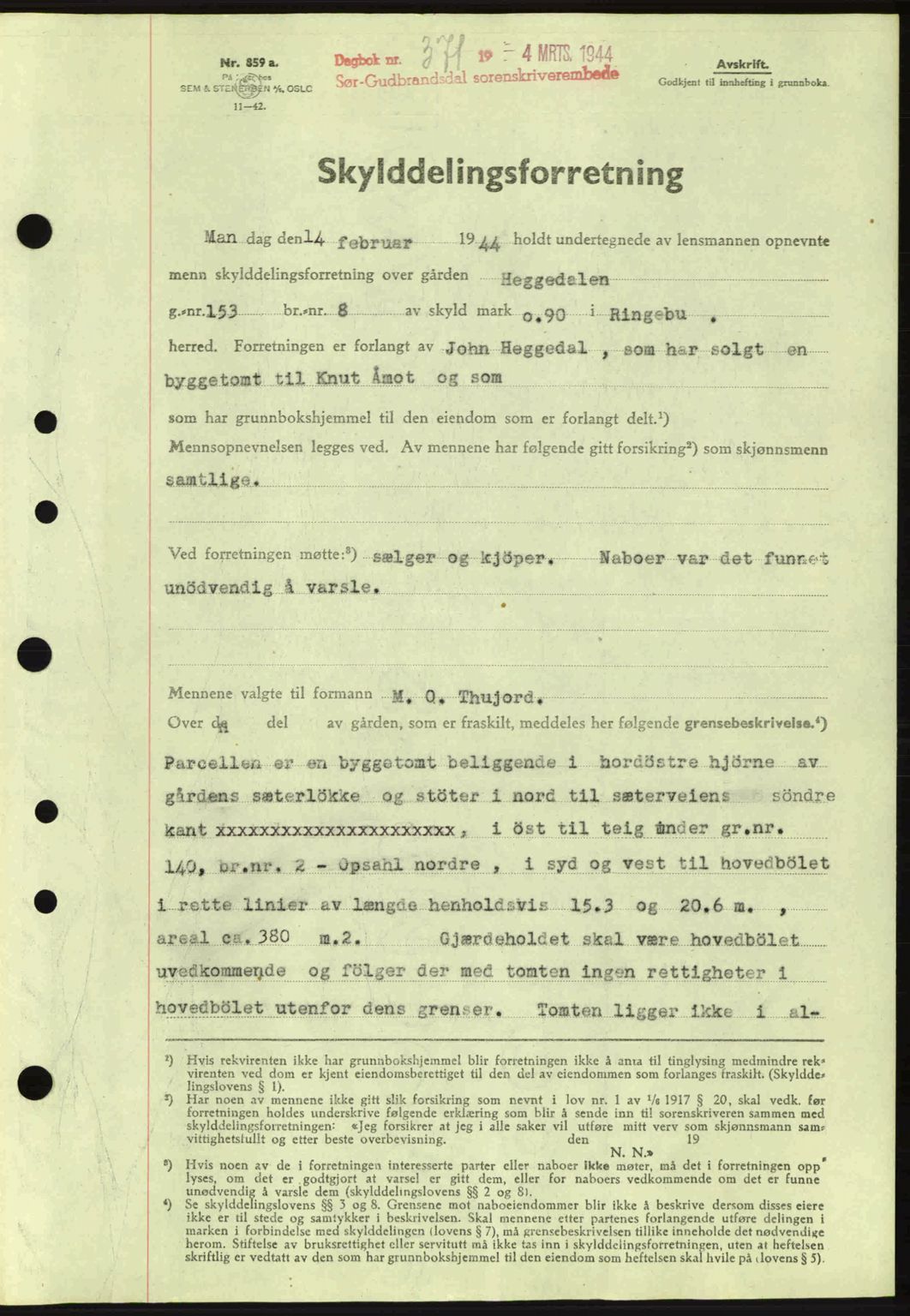 Sør-Gudbrandsdal tingrett, SAH/TING-004/H/Hb/Hbd/L0012: Pantebok nr. A12, 1943-1944, Dagboknr: 371/1944