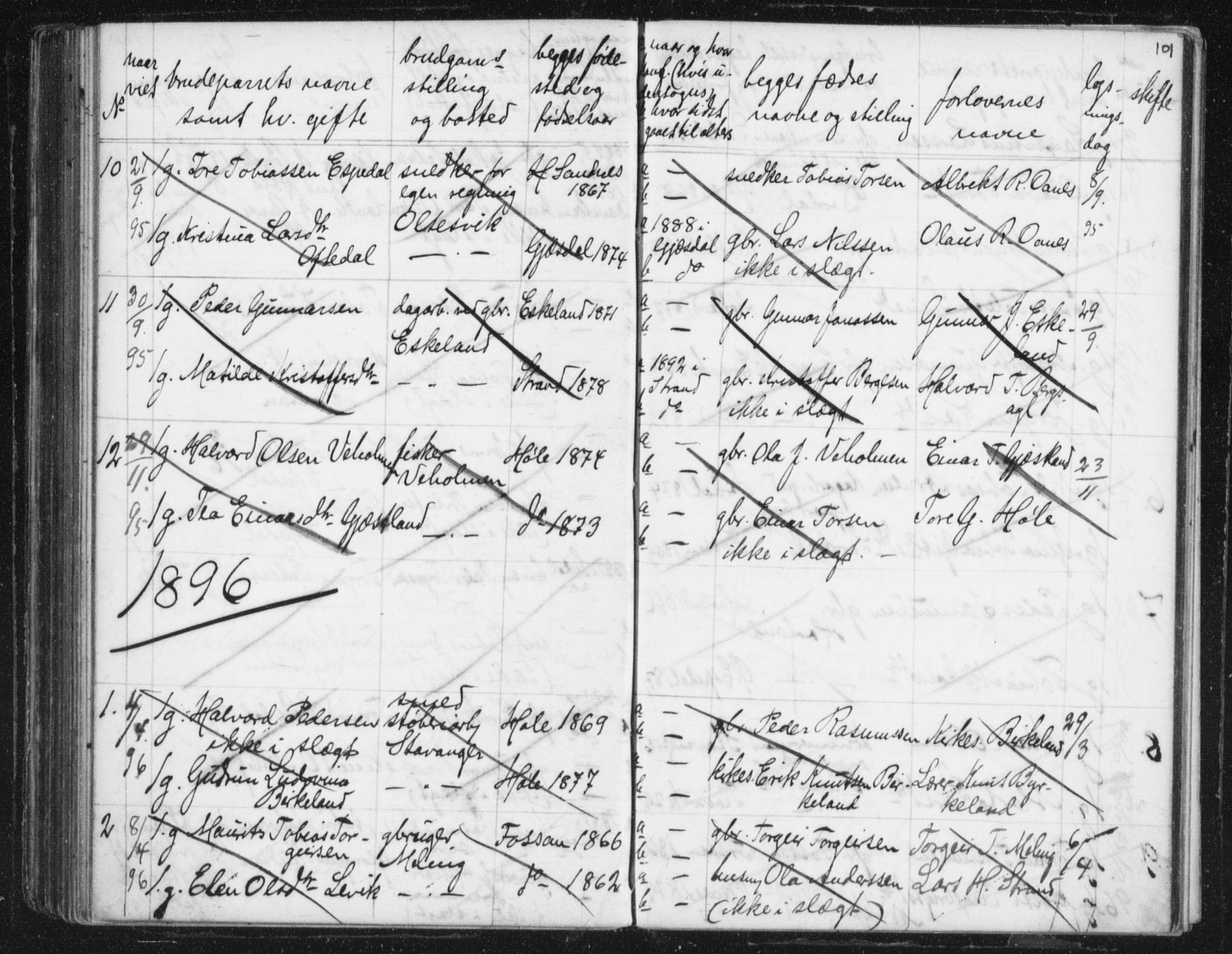Høgsfjord sokneprestkontor, AV/SAST-A-101624/I/Ie/L0001: Lysningsprotokoll nr. 705.BA.1, 1871-1899, s. 101