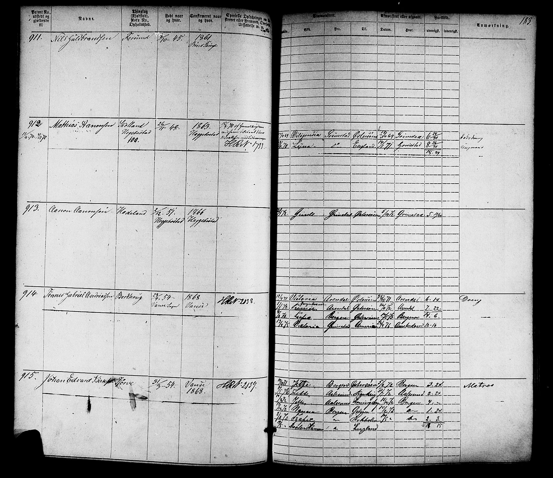 Farsund mønstringskrets, SAK/2031-0017/F/Fa/L0005: Annotasjonsrulle nr 1-1910 med register, Z-2, 1869-1877, s. 212