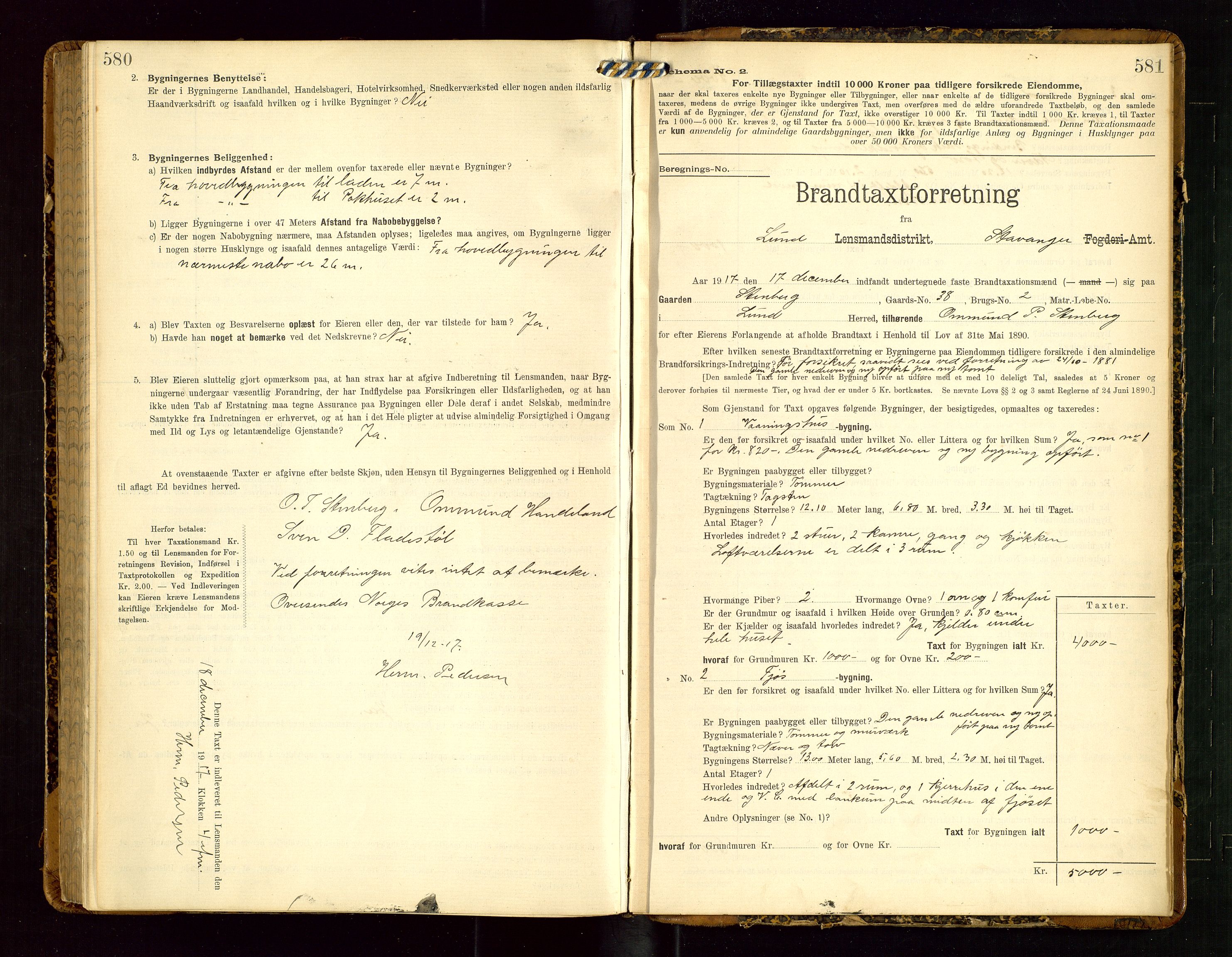 Lund lensmannskontor, SAST/A-100303/Gob/L0002: "Brandtakstprotokol", 1908-1918, s. 580-581