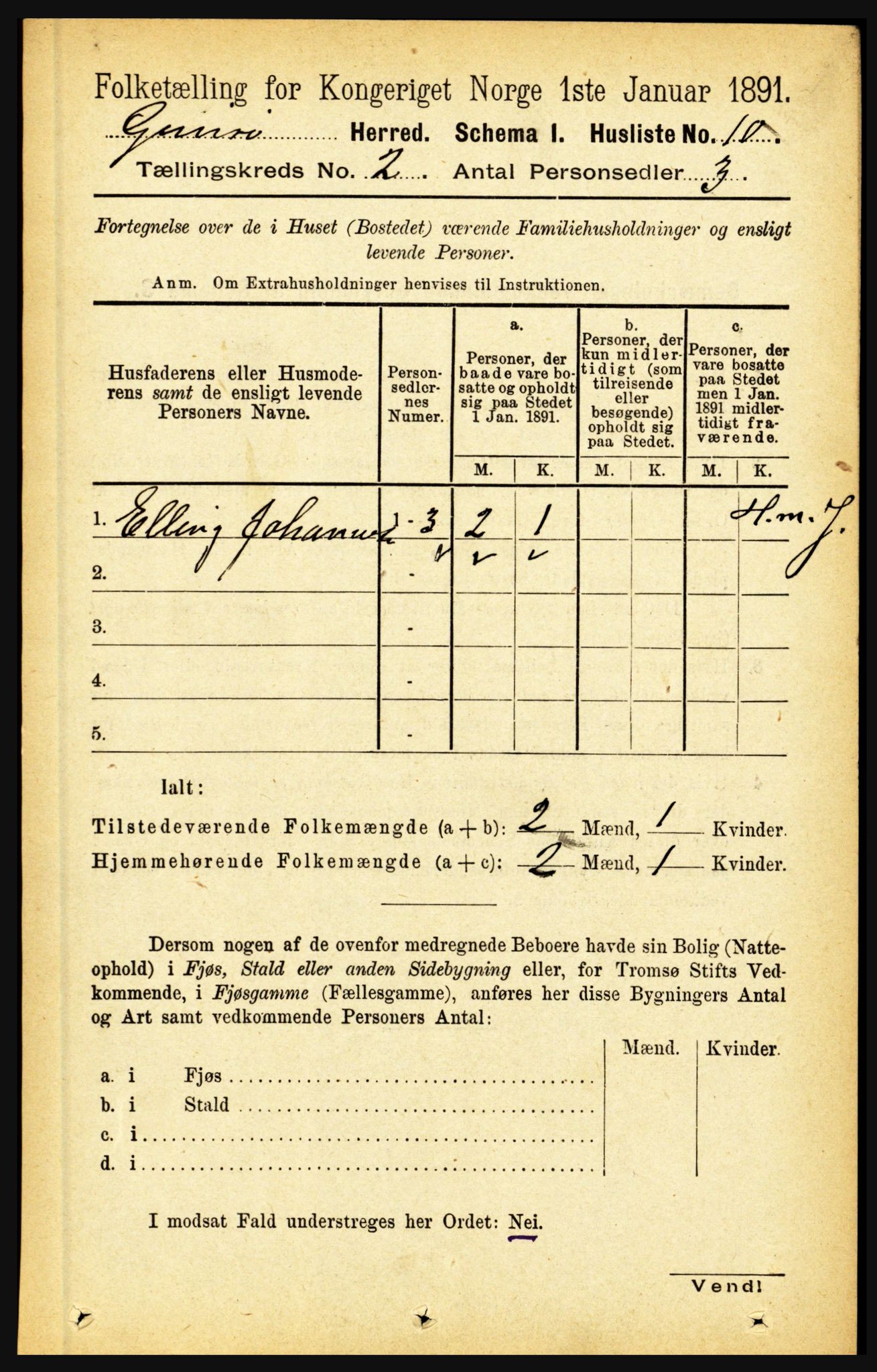 RA, Folketelling 1891 for 1864 Gimsøy herred, 1891, s. 299