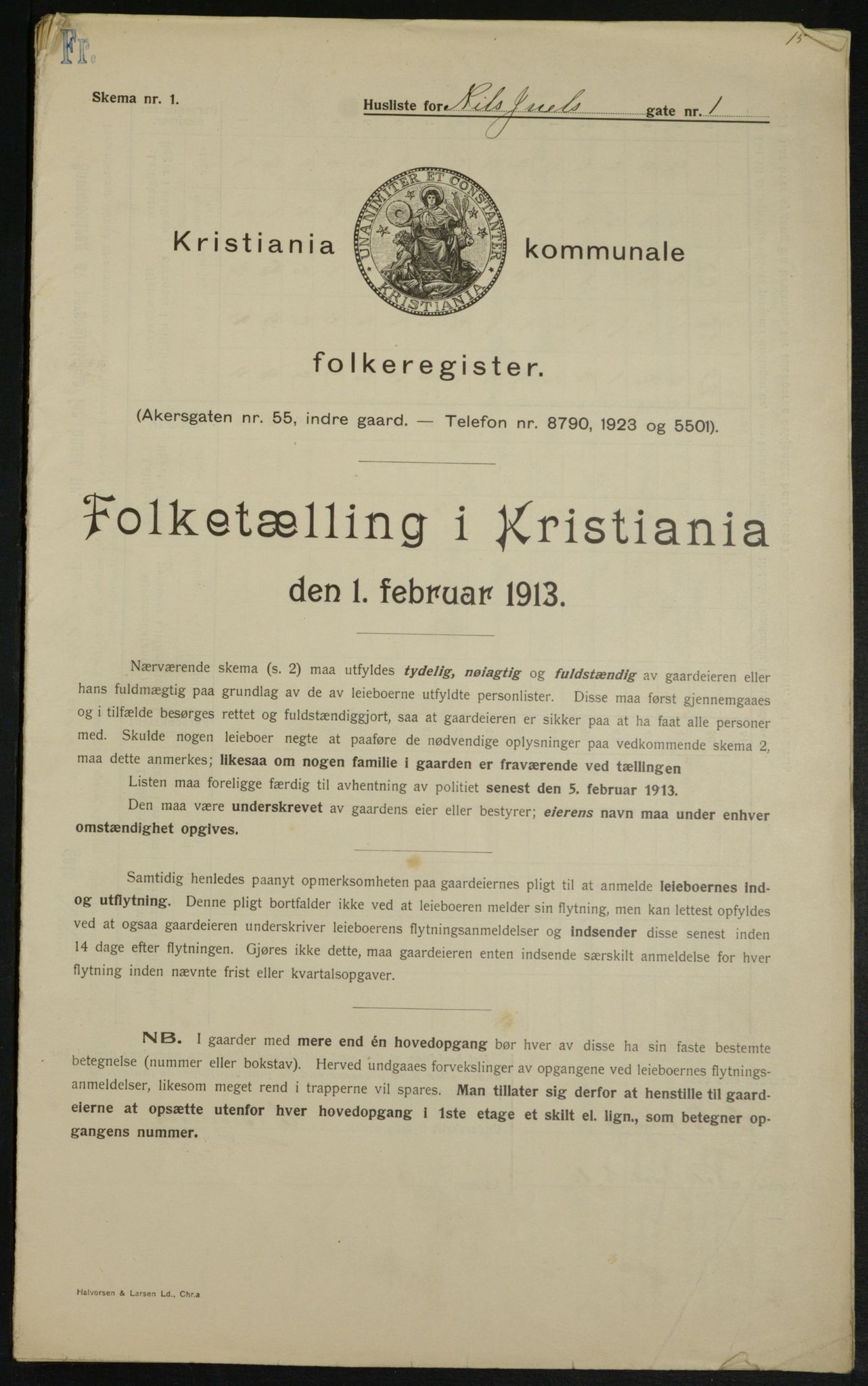 OBA, Kommunal folketelling 1.2.1913 for Kristiania, 1913, s. 70096