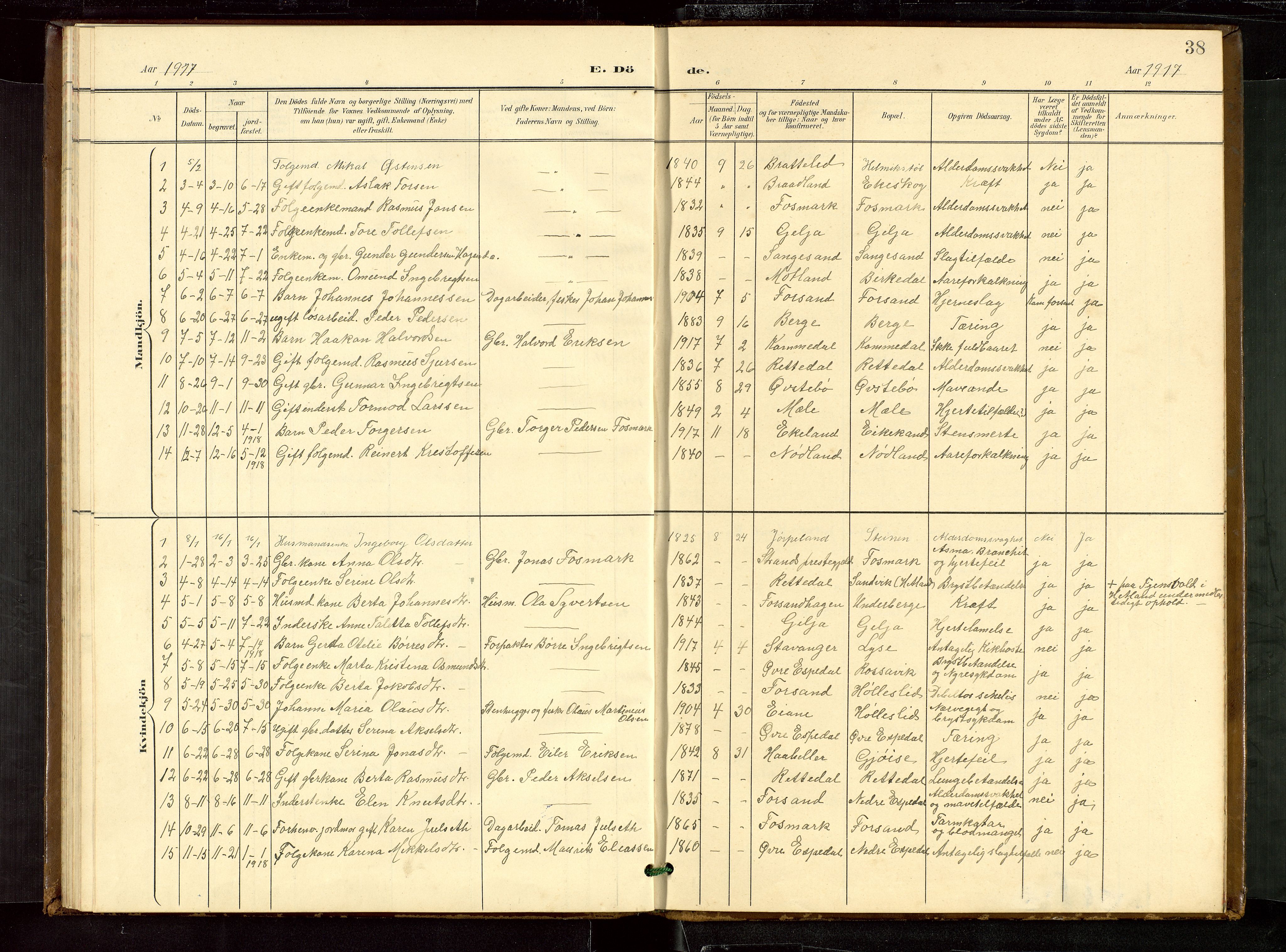 Høgsfjord sokneprestkontor, AV/SAST-A-101624/H/Ha/Hab/L0010: Klokkerbok nr. B 10, 1900-1922, s. 38