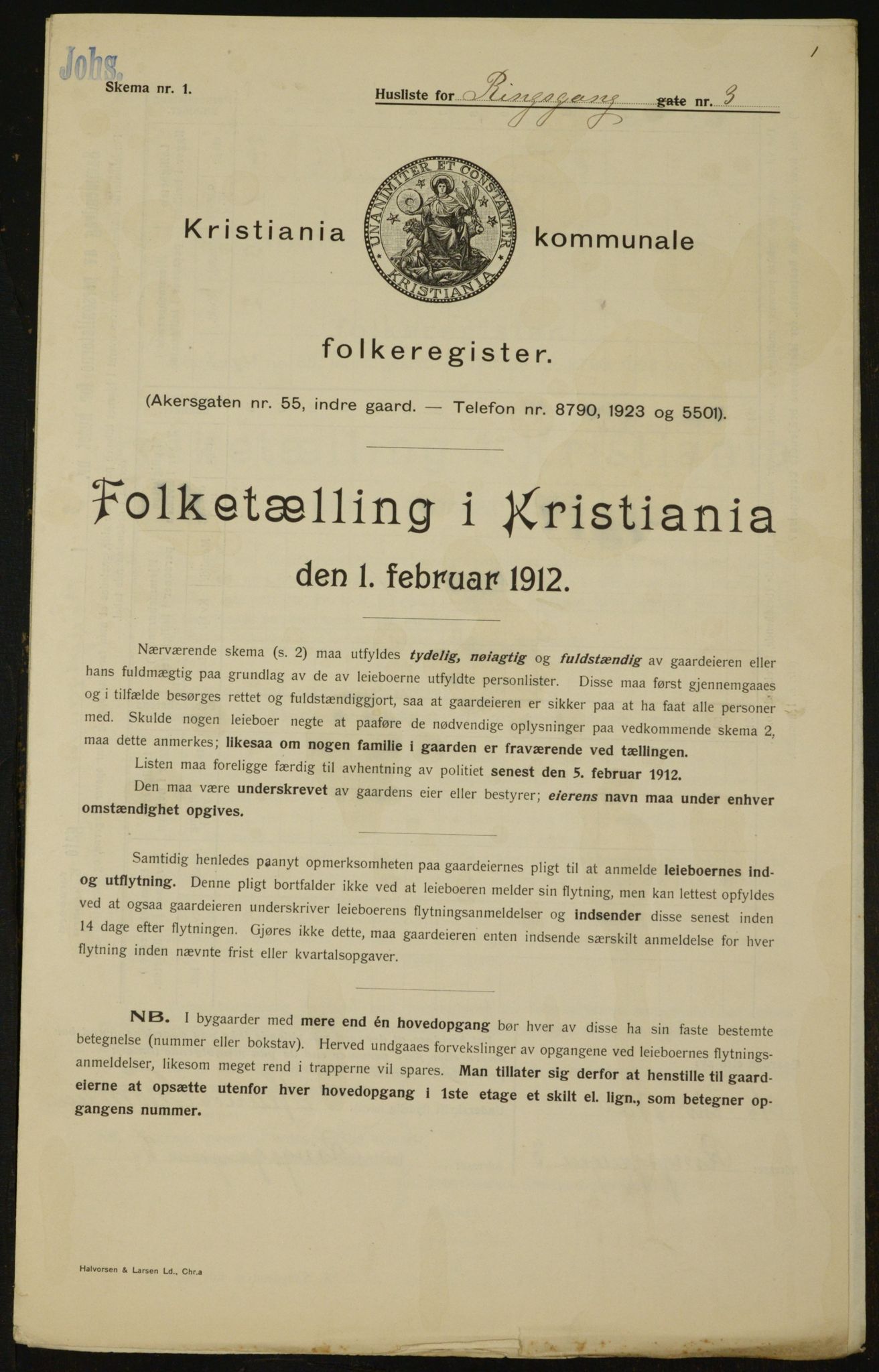 OBA, Kommunal folketelling 1.2.1912 for Kristiania, 1912, s. 83379