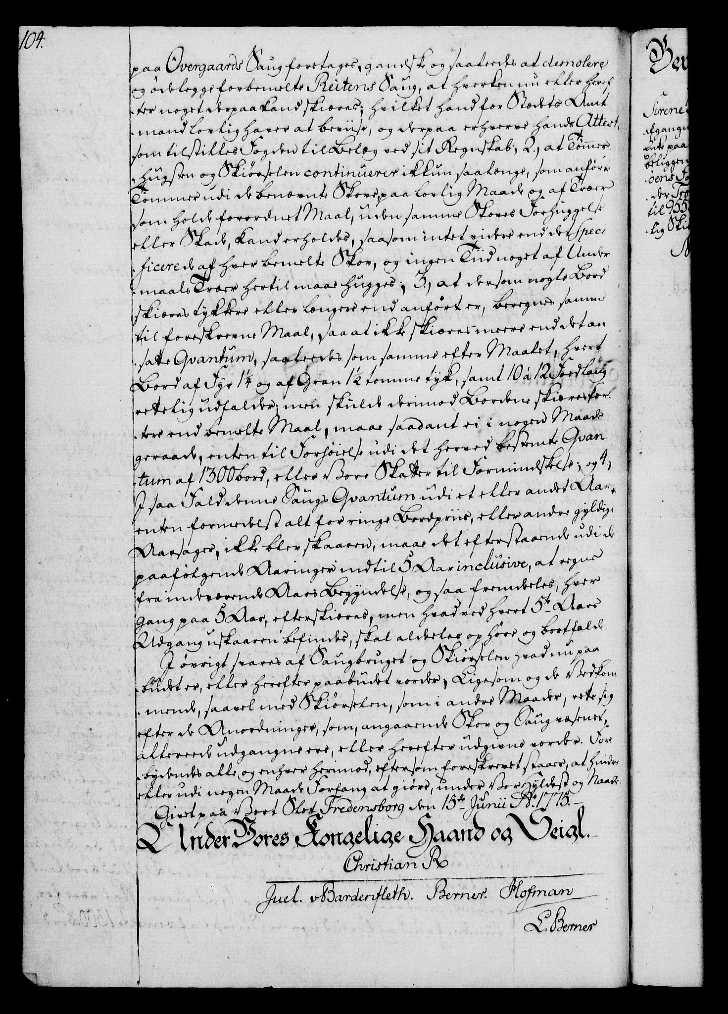 Rentekammeret, Kammerkanselliet, AV/RA-EA-3111/G/Gg/Gga/L0010: Norsk ekspedisjonsprotokoll med register (merket RK 53.10), 1773-1778, s. 104