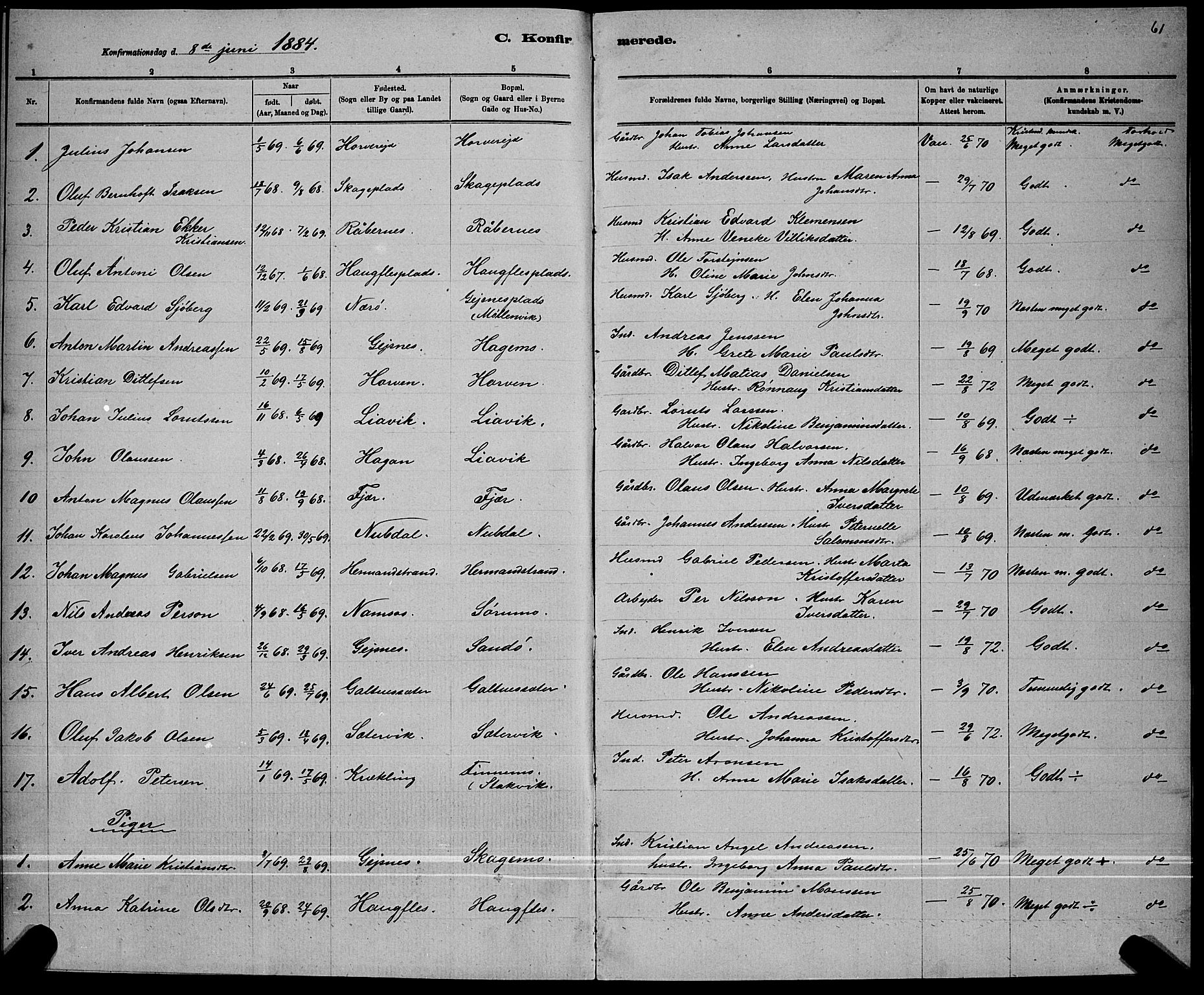 Ministerialprotokoller, klokkerbøker og fødselsregistre - Nord-Trøndelag, SAT/A-1458/780/L0651: Klokkerbok nr. 780C03, 1884-1898, s. 61