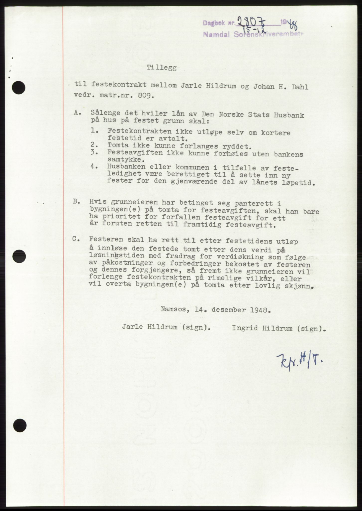 Namdal sorenskriveri, SAT/A-4133/1/2/2C: Pantebok nr. -, 1948-1948, Dagboknr: 2807/1948