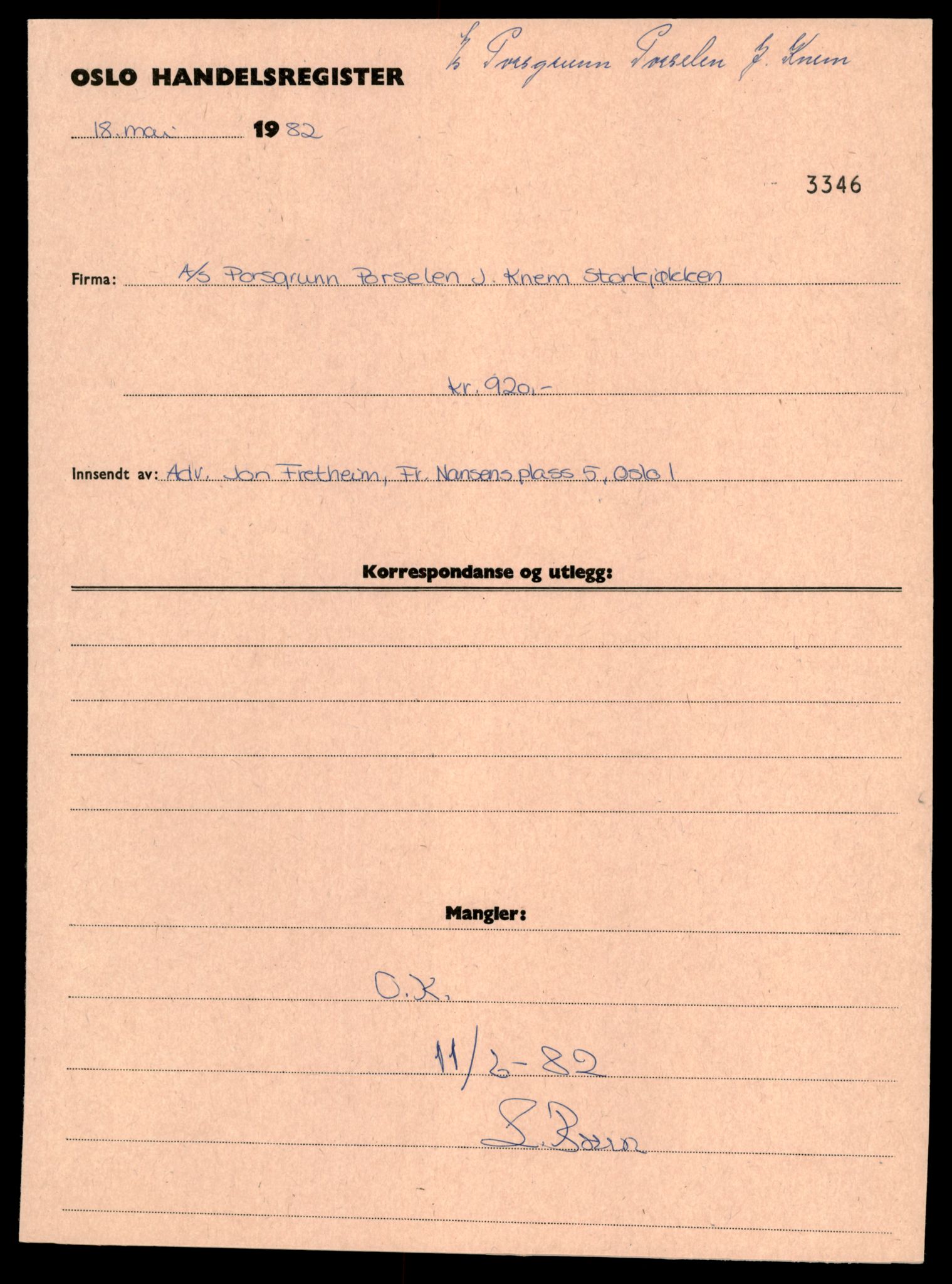 Oslo byfogd, Handelsregisteret, SAT/A-10867/G/Gc/Gca/L0664: Ikke konverterte foretak, Por-Ppp, 1890-1990, s. 1