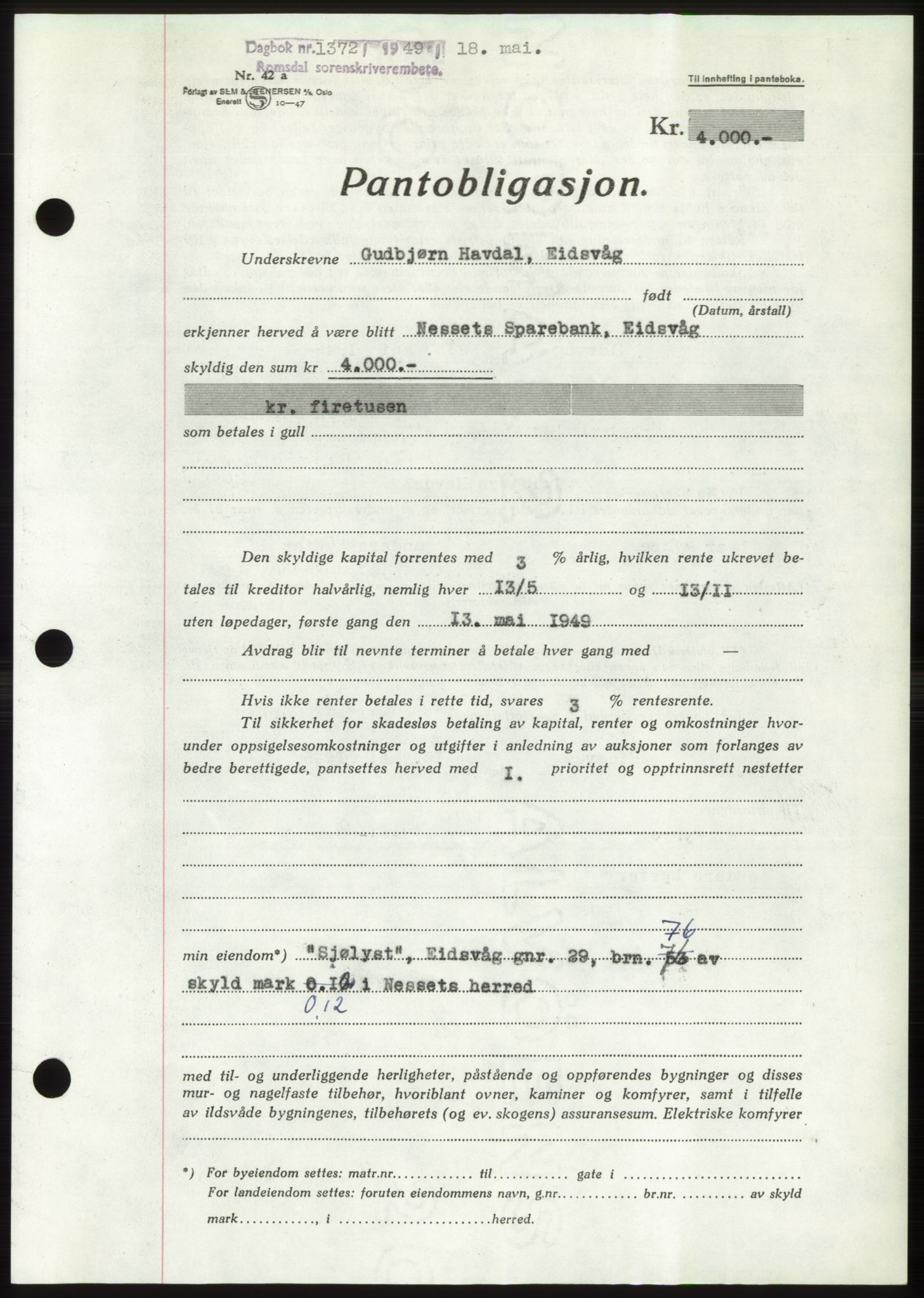Romsdal sorenskriveri, SAT/A-4149/1/2/2C: Pantebok nr. B4, 1948-1949, Dagboknr: 1372/1949