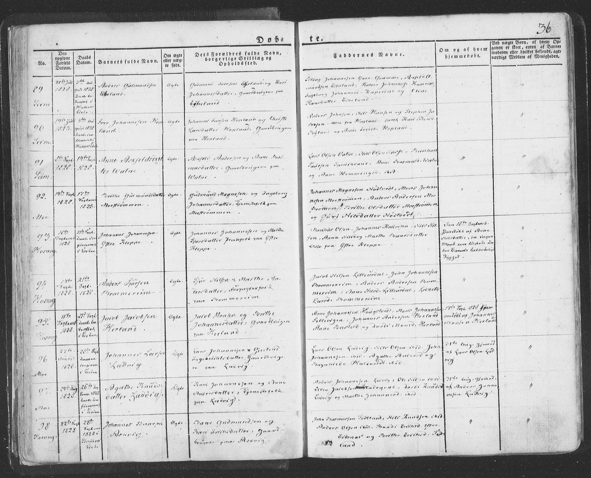 Hosanger sokneprestembete, AV/SAB-A-75801/H/Haa: Ministerialbok nr. A 6, 1824-1835, s. 36