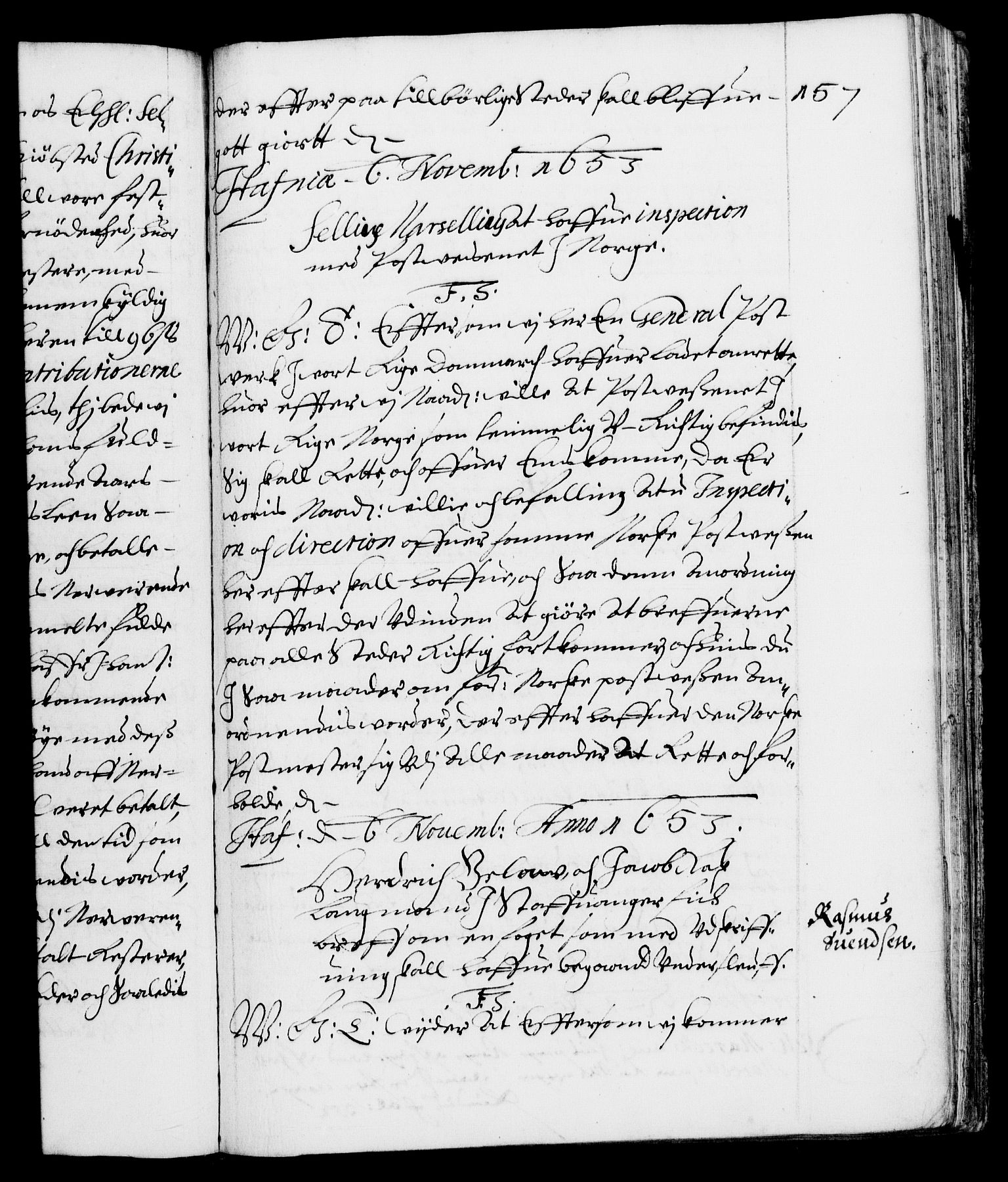 Danske Kanselli 1572-1799, AV/RA-EA-3023/F/Fc/Fca/Fcab/L0009: Norske tegnelser (mikrofilm), 1653-1656, s. 157a