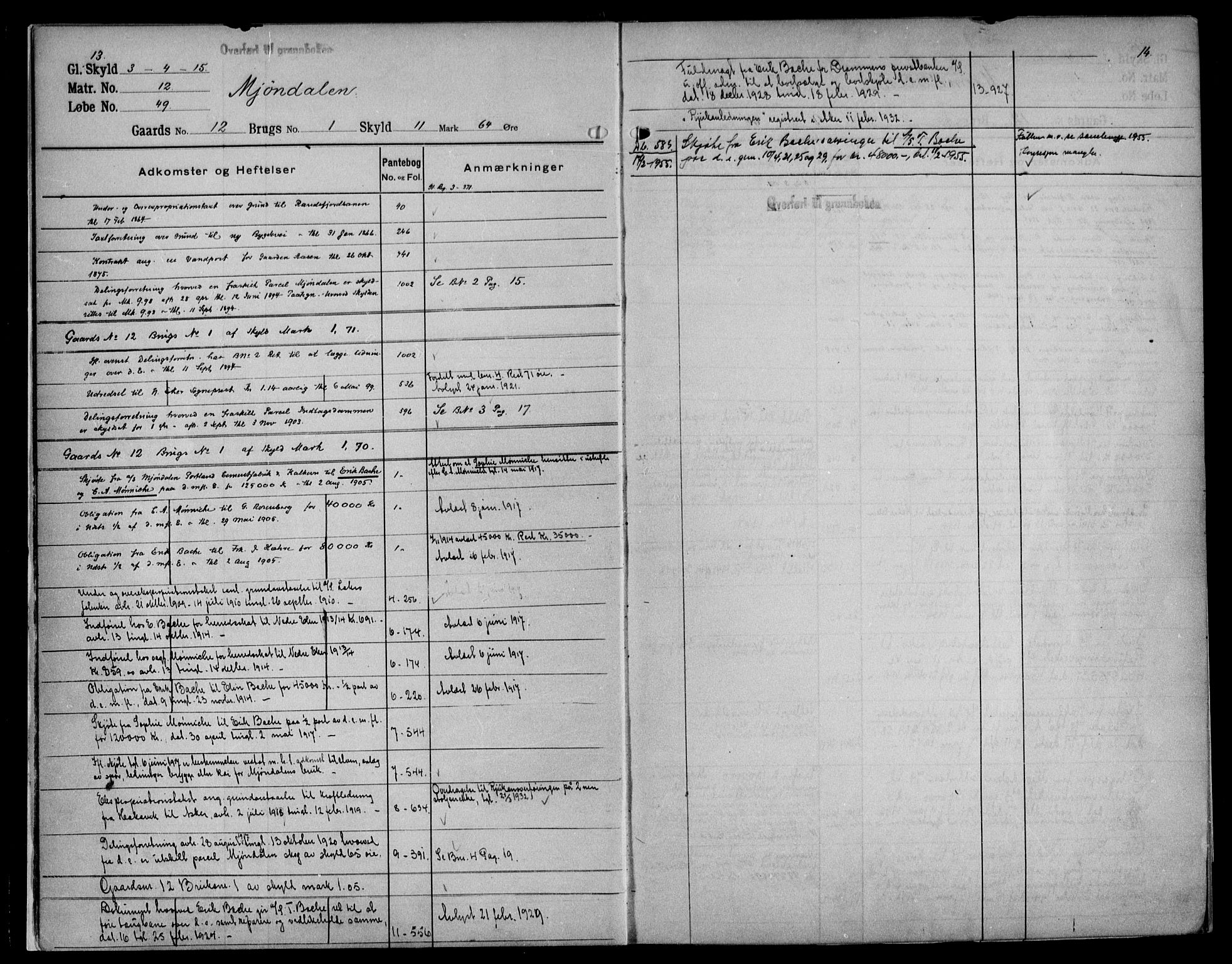Eiker, Modum og Sigdal sorenskriveri, AV/SAKO-A-123/G/Gb/Gbf/L0002: Panteregister nr. VI 2, s. 13-14