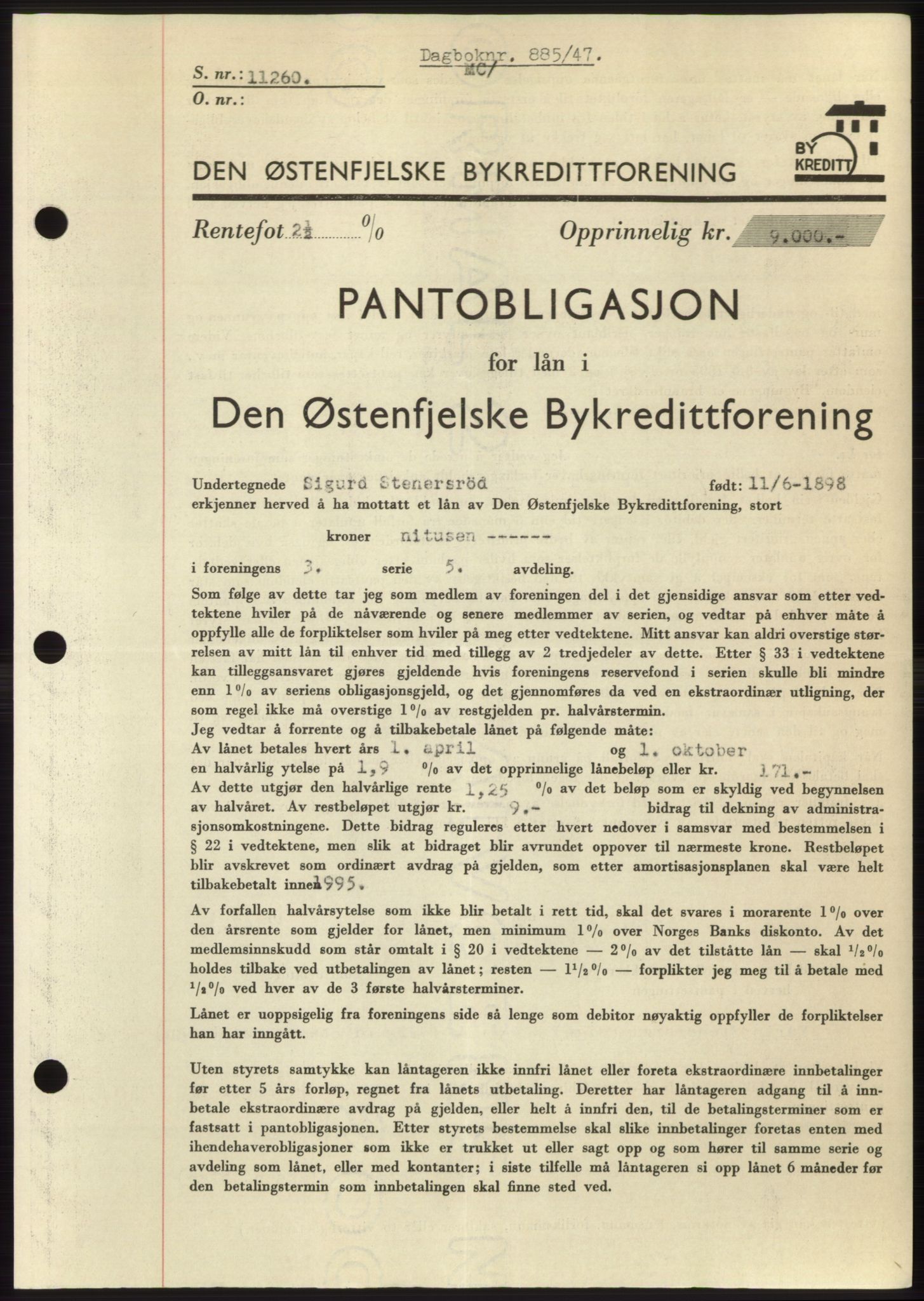 Moss sorenskriveri, SAO/A-10168: Pantebok nr. B17, 1947-1947, Dagboknr: 885/1947
