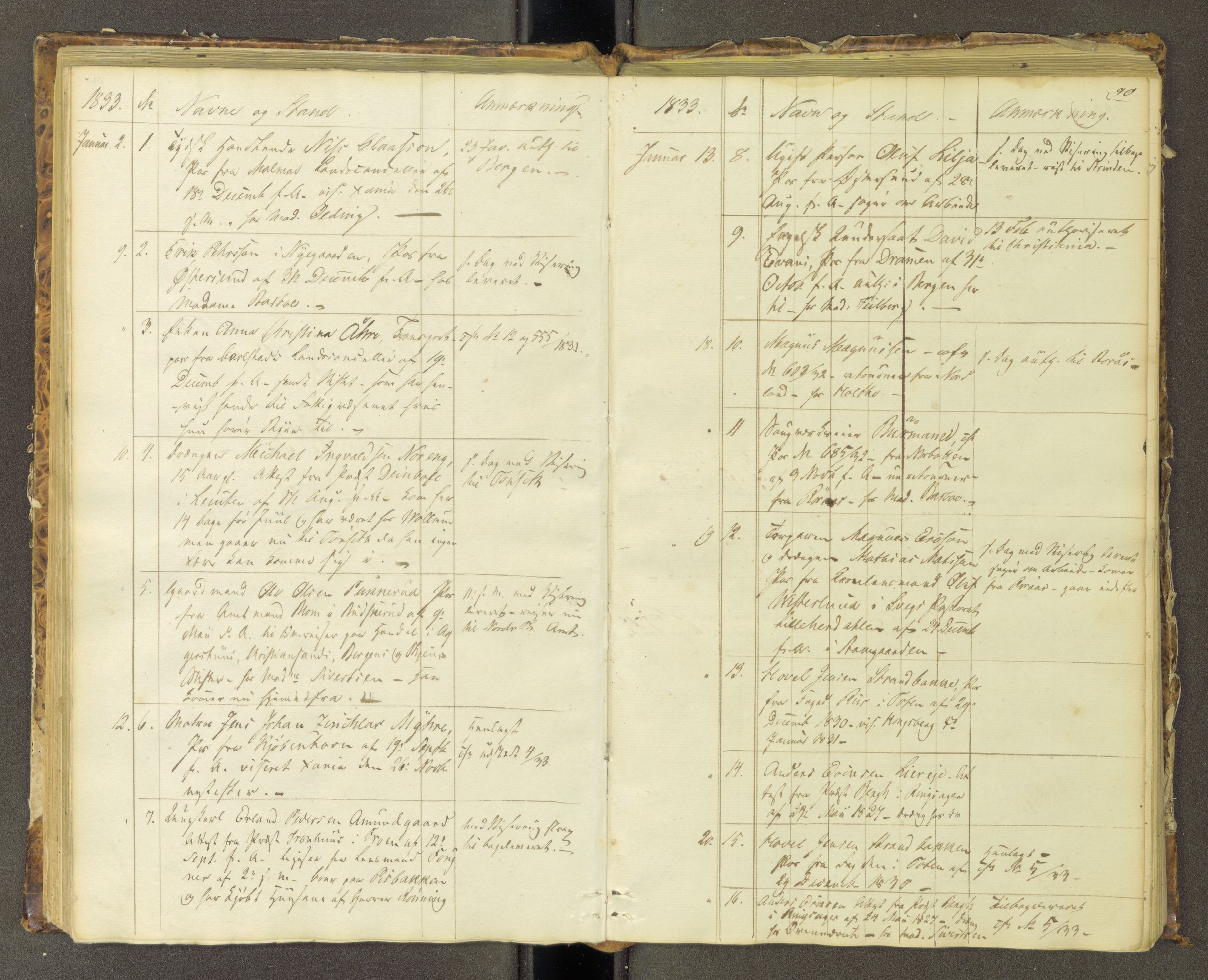 Trondheim politikammer, AV/SAT-A-1887/1/30/L0006: Passprotokoll. Første del:utstedtete pass. Andre del :innleverte/fornyede, 1833-1836, s. 89b-90a