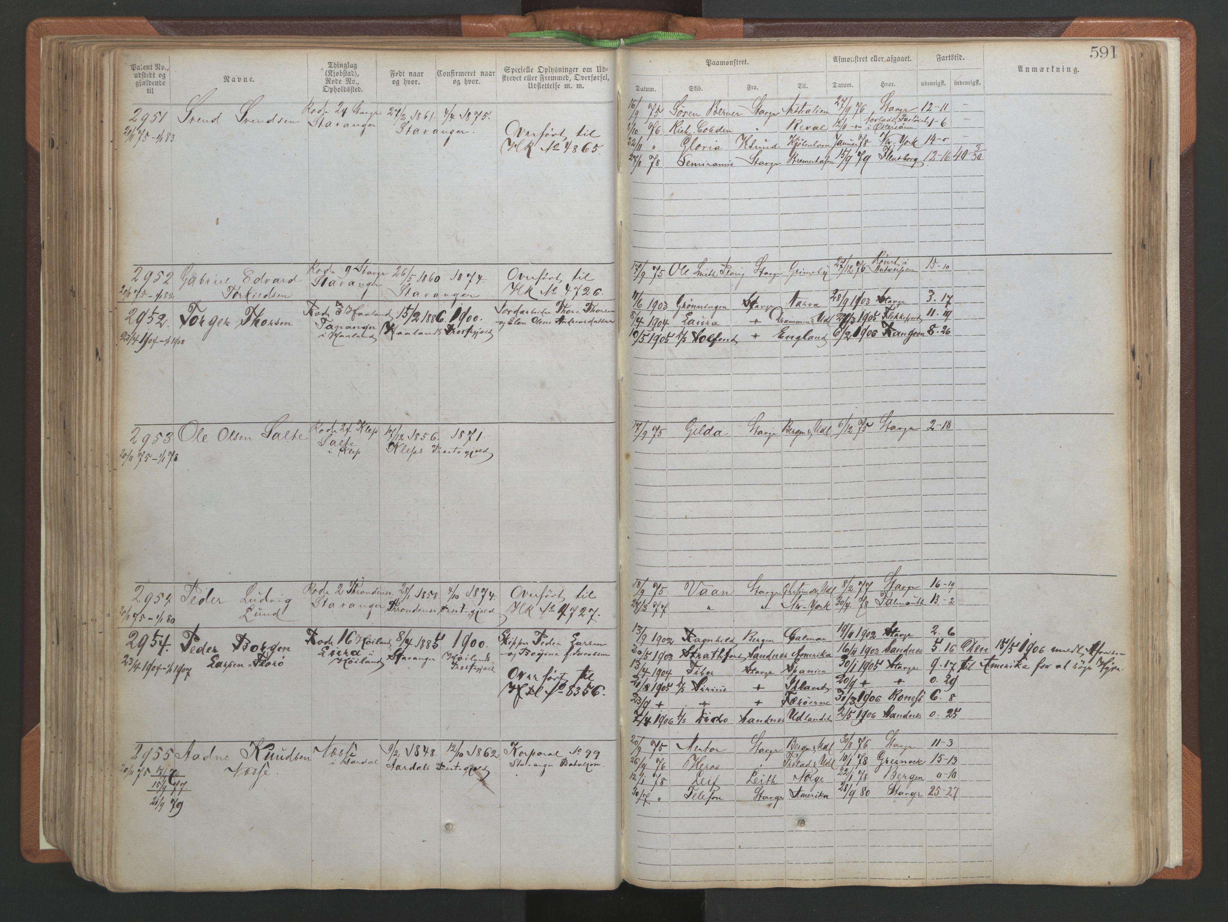 Stavanger sjømannskontor, AV/SAST-A-102006/F/Ff/L0005: Annotasjonsrulle No 1, patentnr. 1786-3585 (del 2), 1872-1900, s. 238