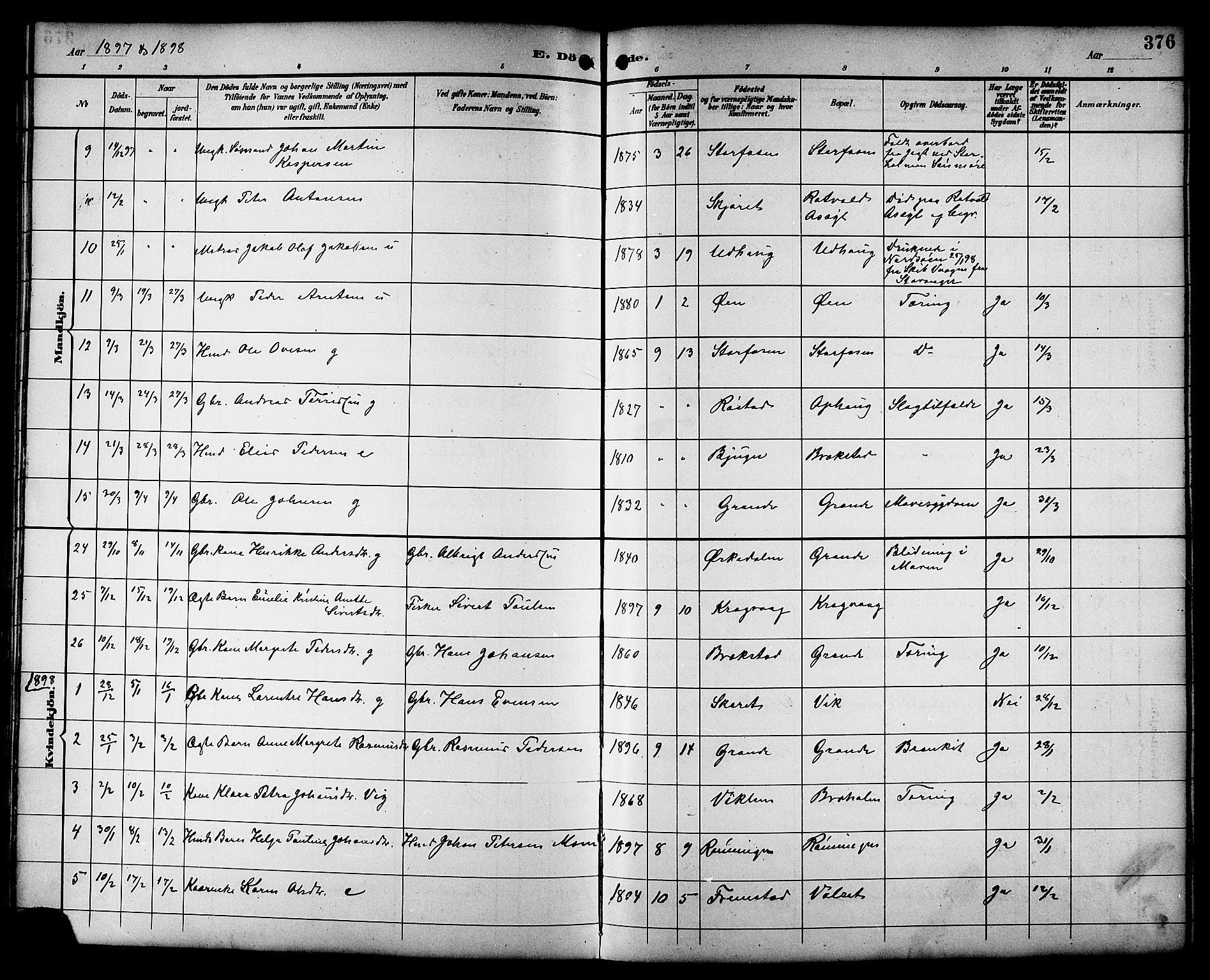 Ministerialprotokoller, klokkerbøker og fødselsregistre - Sør-Trøndelag, SAT/A-1456/659/L0746: Klokkerbok nr. 659C03, 1893-1912, s. 376