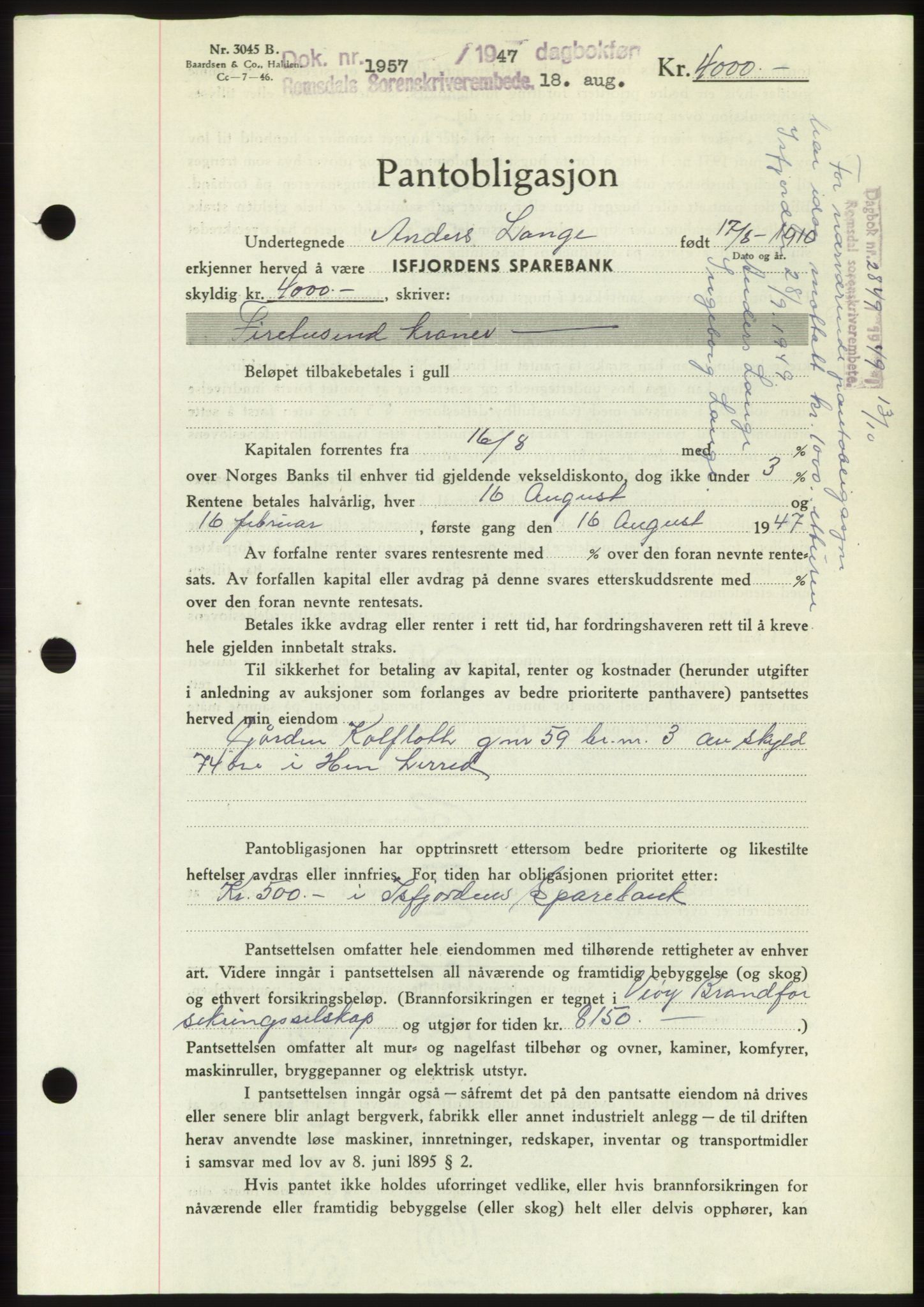 Romsdal sorenskriveri, SAT/A-4149/1/2/2C: Pantebok nr. B3, 1946-1948, Dagboknr: 1957/1947