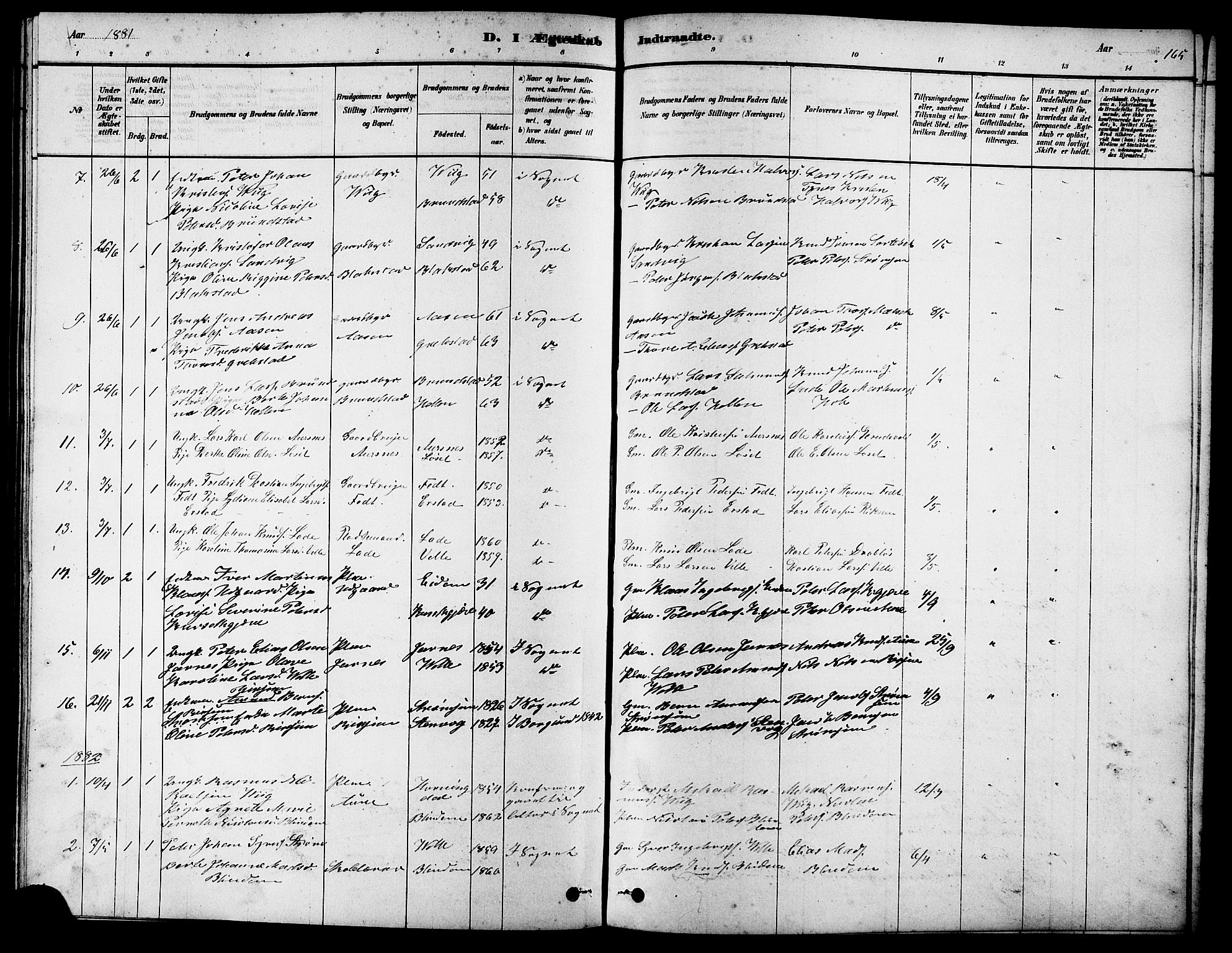 Ministerialprotokoller, klokkerbøker og fødselsregistre - Møre og Romsdal, SAT/A-1454/523/L0339: Klokkerbok nr. 523C02, 1878-1891, s. 165