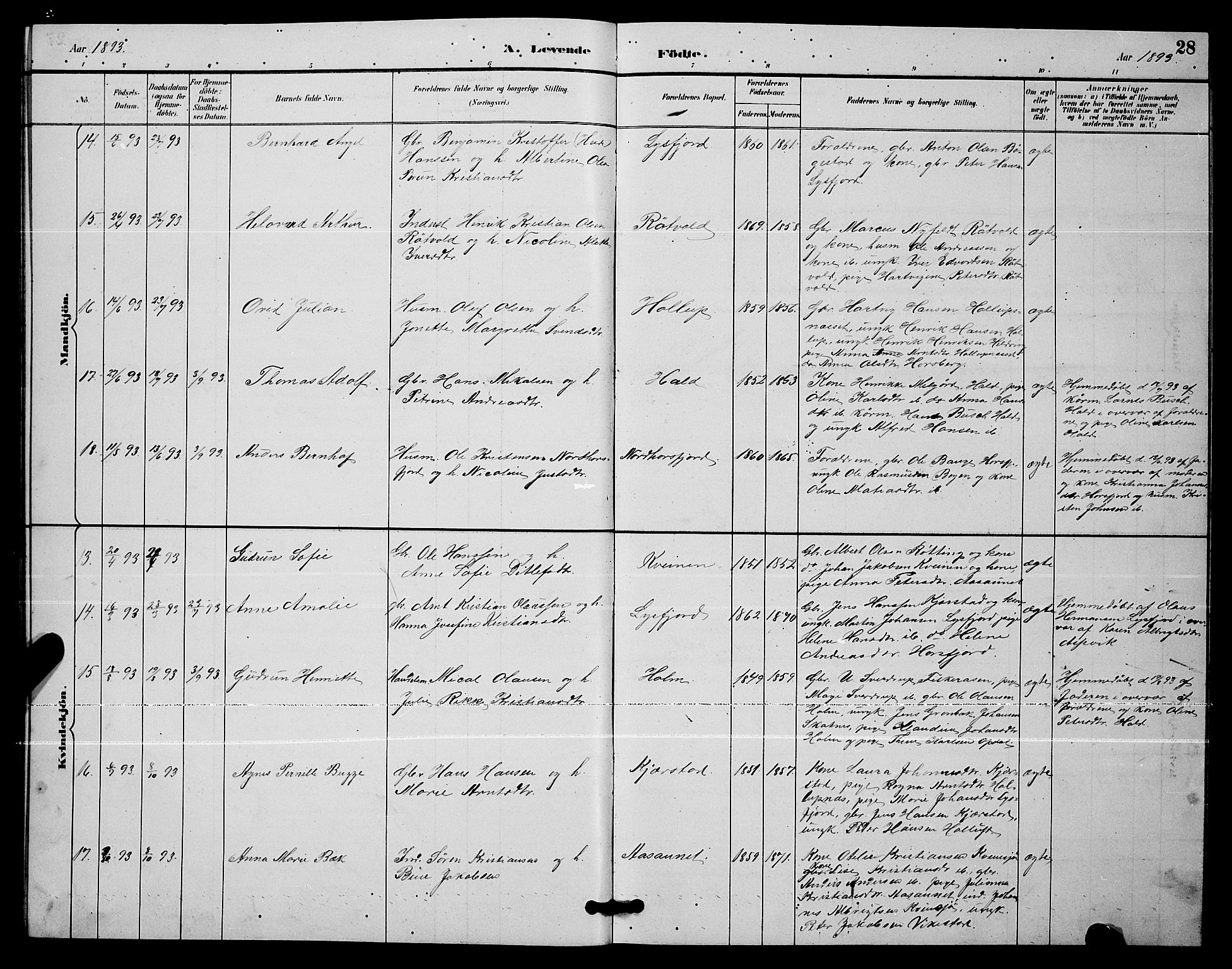 Ministerialprotokoller, klokkerbøker og fødselsregistre - Nordland, SAT/A-1459/811/L0169: Klokkerbok nr. 811C01, 1884-1894, s. 28
