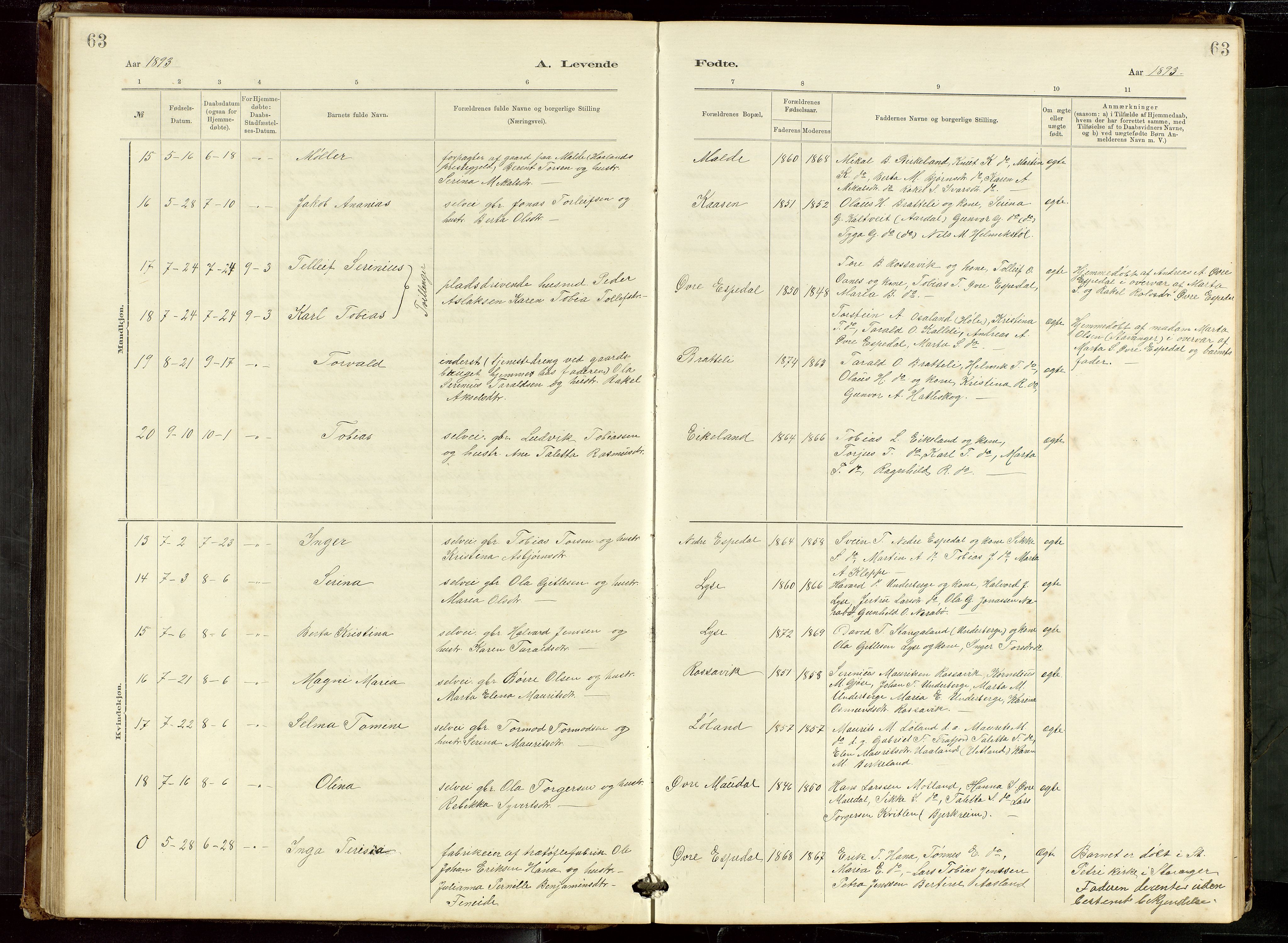 Høgsfjord sokneprestkontor, AV/SAST-A-101624/H/Ha/Hab/L0009: Klokkerbok nr. B 9, 1883-1920, s. 63