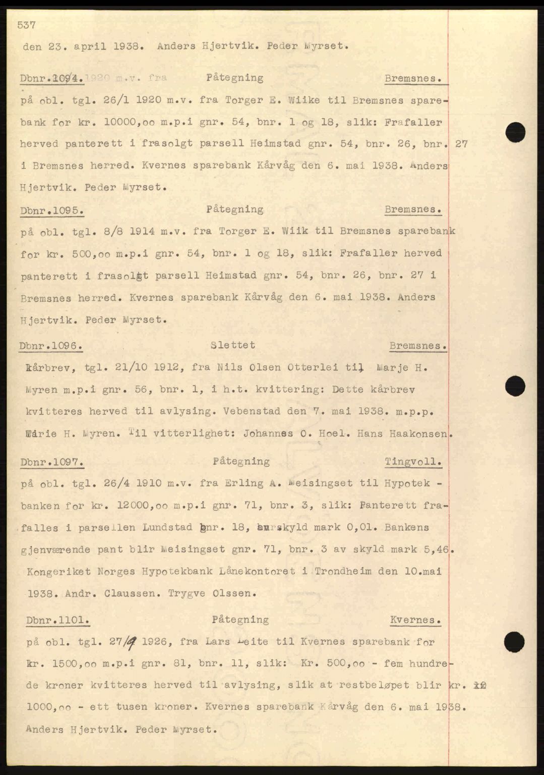 Nordmøre sorenskriveri, SAT/A-4132/1/2/2Ca: Pantebok nr. C80, 1936-1939, Dagboknr: 1094/1938