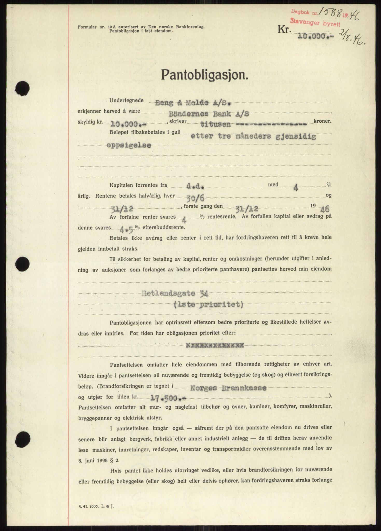 Stavanger byrett, SAST/A-100455/002/G/Gb/L0031: Pantebok, 1943-1947, Dagboknr: 1588/1946