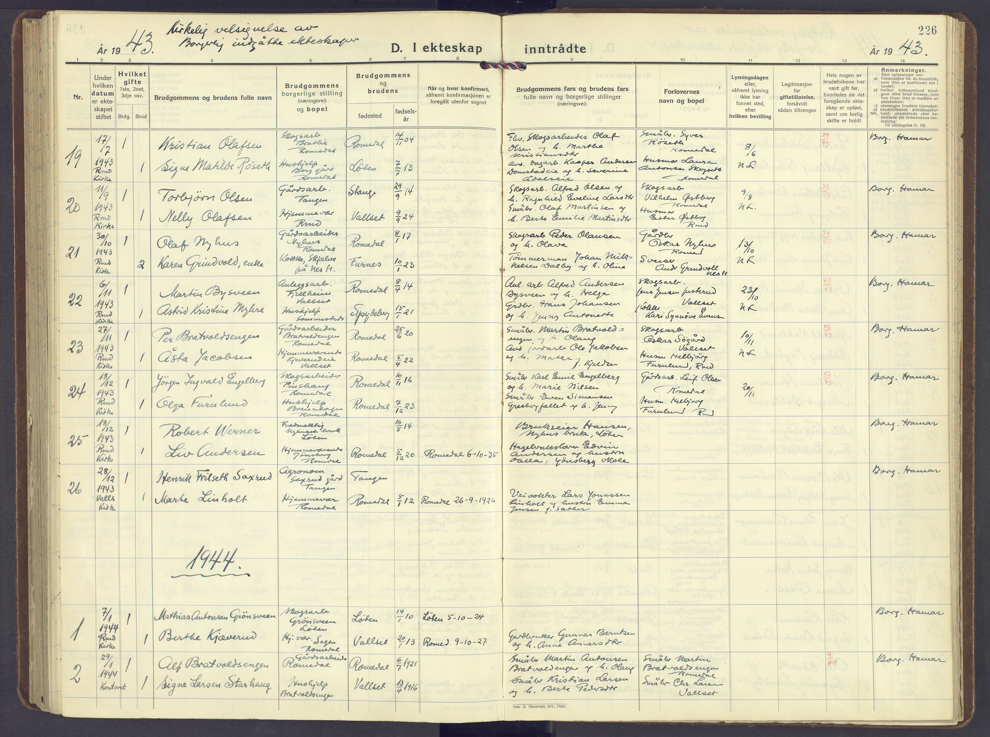 Romedal prestekontor, SAH/PREST-004/K/L0014: Ministerialbok nr. 14, 1936-1949, s. 226