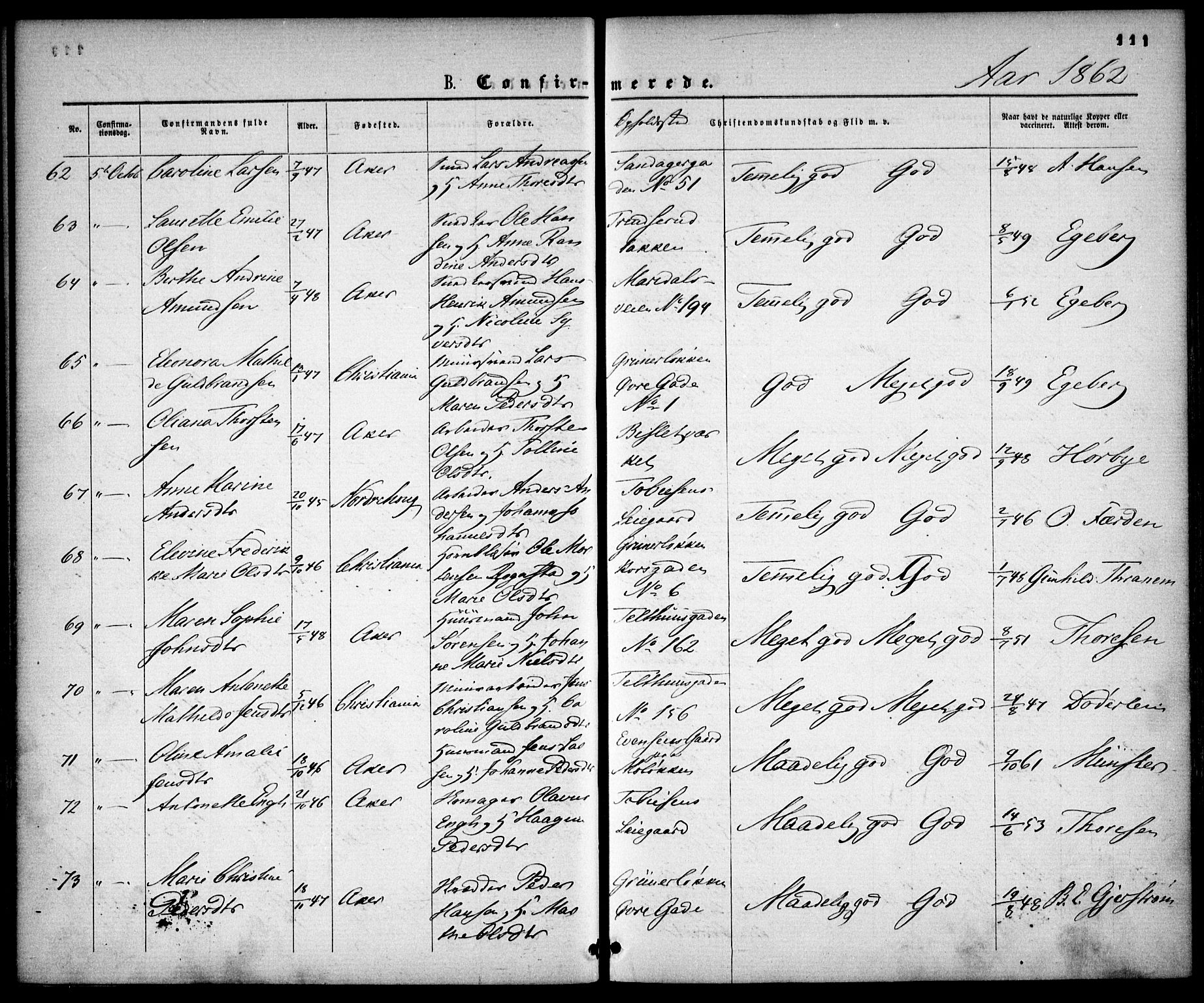 Gamle Aker prestekontor Kirkebøker, AV/SAO-A-10617a/F/L0001: Ministerialbok nr. 1, 1861-1865, s. 111