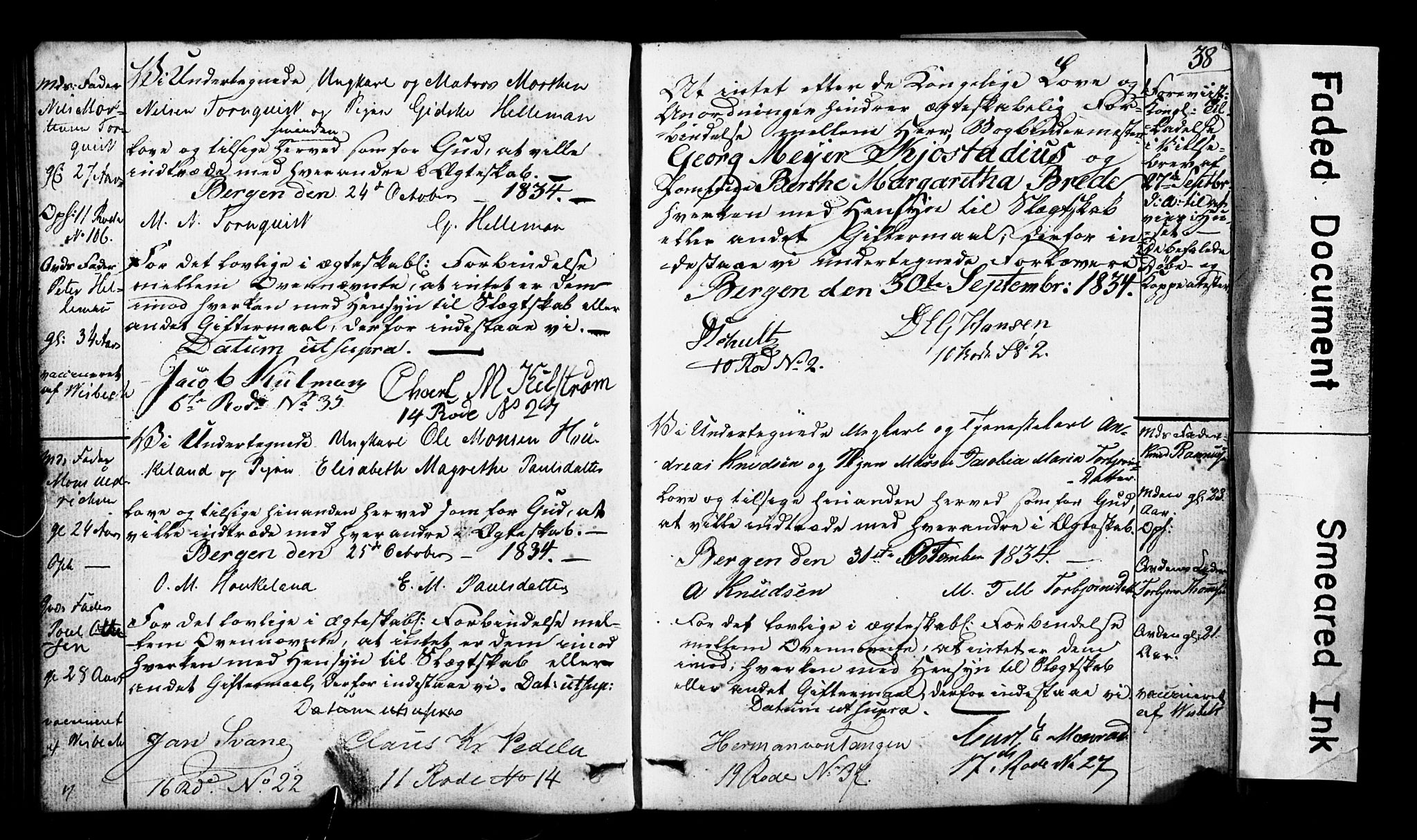 Domkirken sokneprestembete, SAB/A-74801: Forlovererklæringer nr. II.5.3, 1832-1845, s. 38